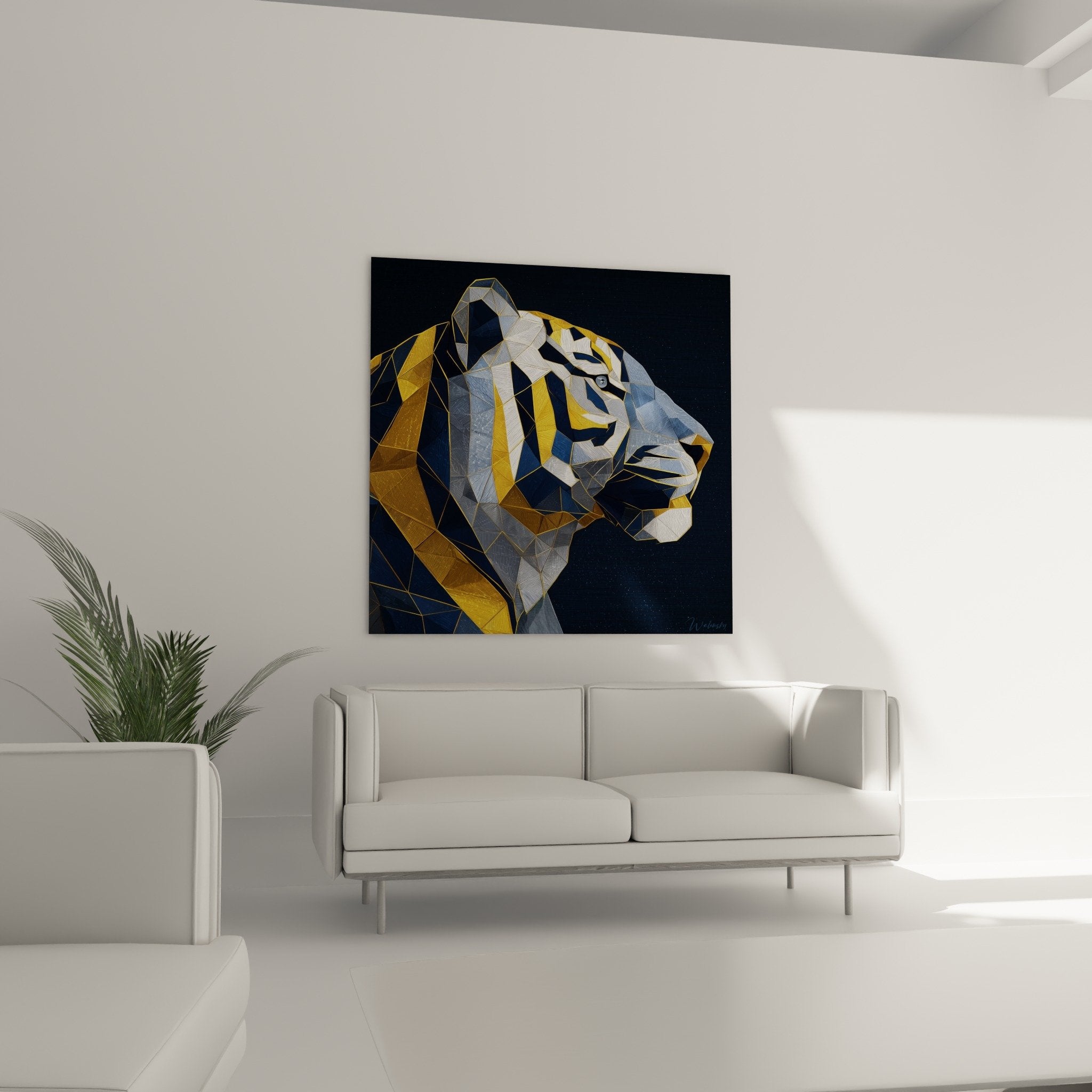 Geometric facets detail golden blue tiger polygonal texture modern contemporary animal art