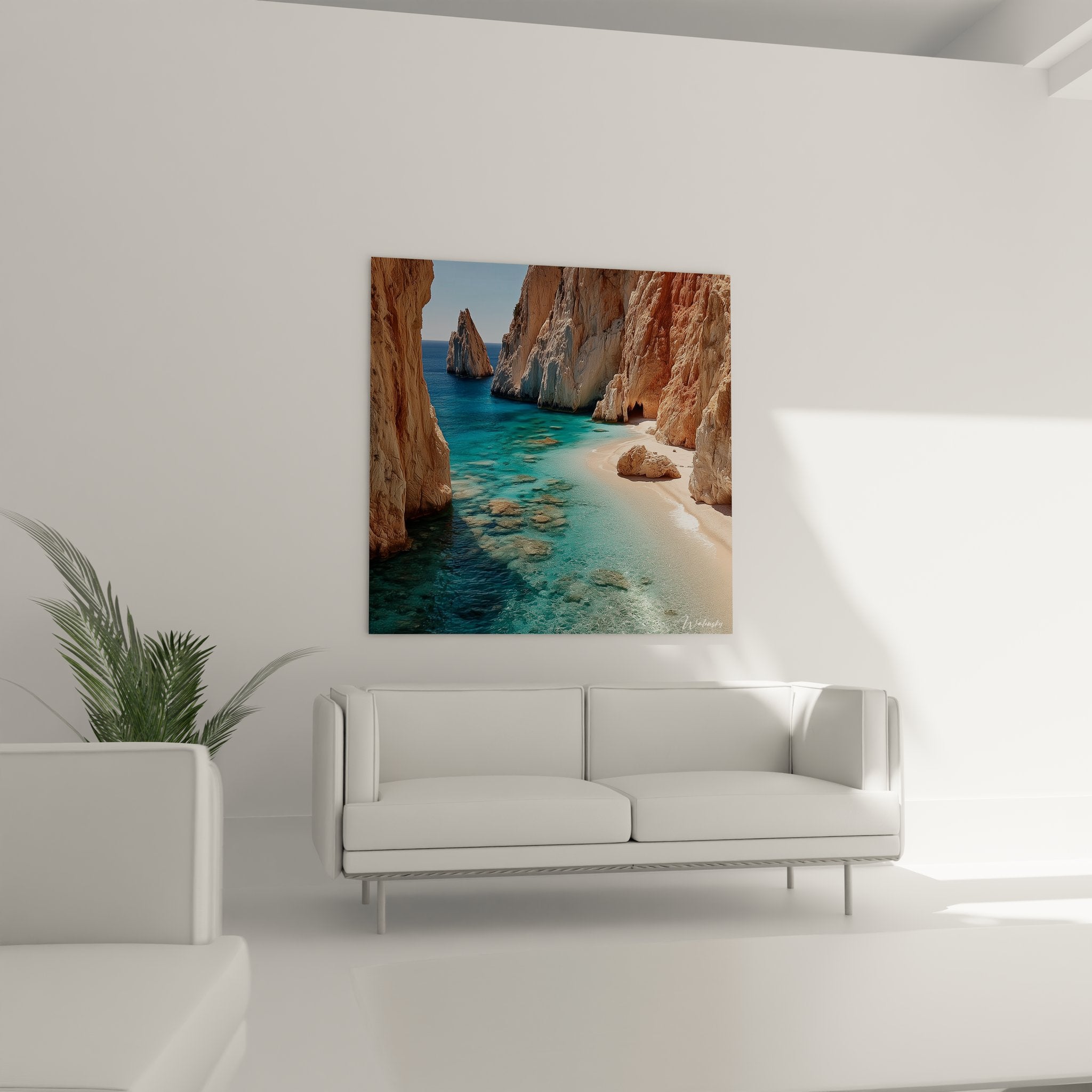 Détail tableau falaises calcaires blanches eaux cristallines turquoise crique secrète méditerranéenne