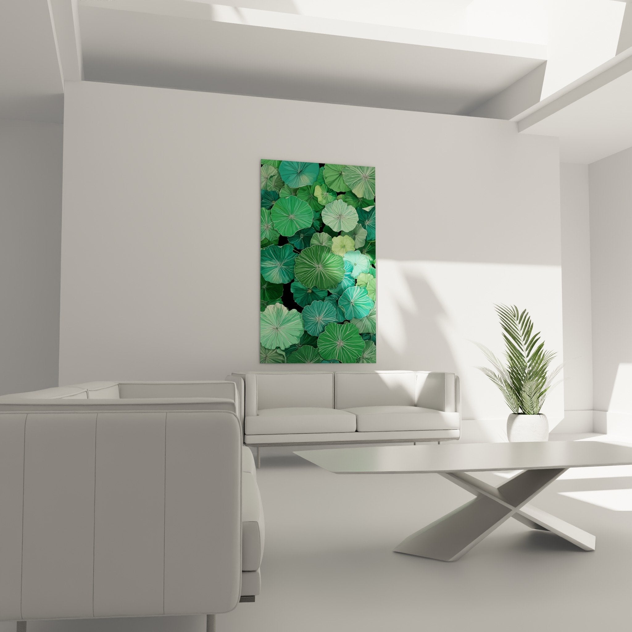 Detail feuilles nenuphar nervures radiales texture verte turquoise motifs botaniques gros plan artistique