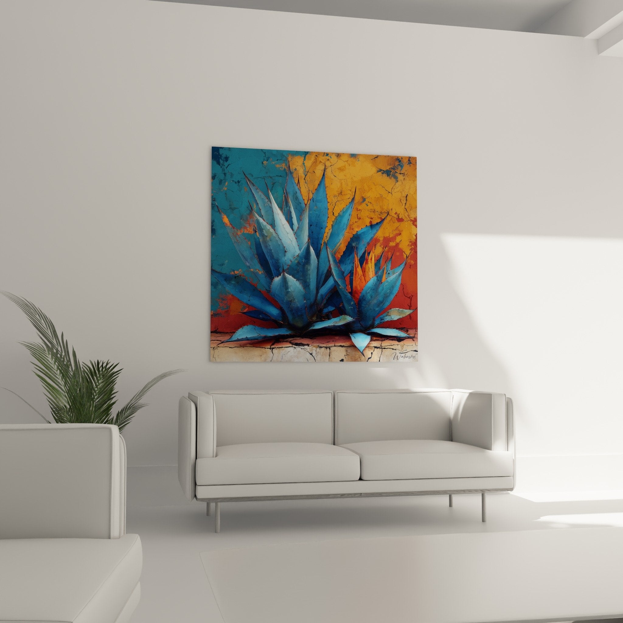 Détail feuilles cactus bleu turquoise texture craquelée - art contemporain botanique
