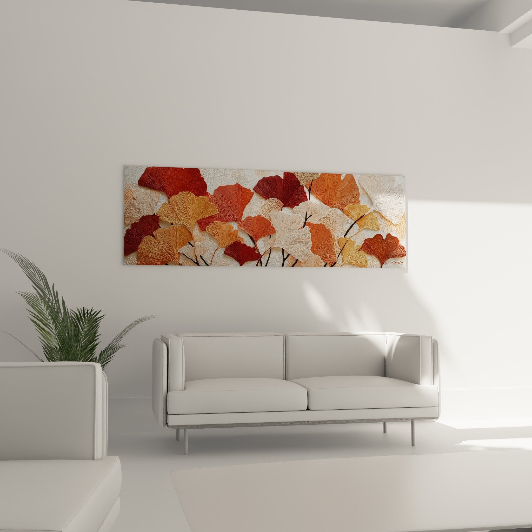 Detail feuilles ginkgo nervures texture couleurs automnales ocre rouge cuivre