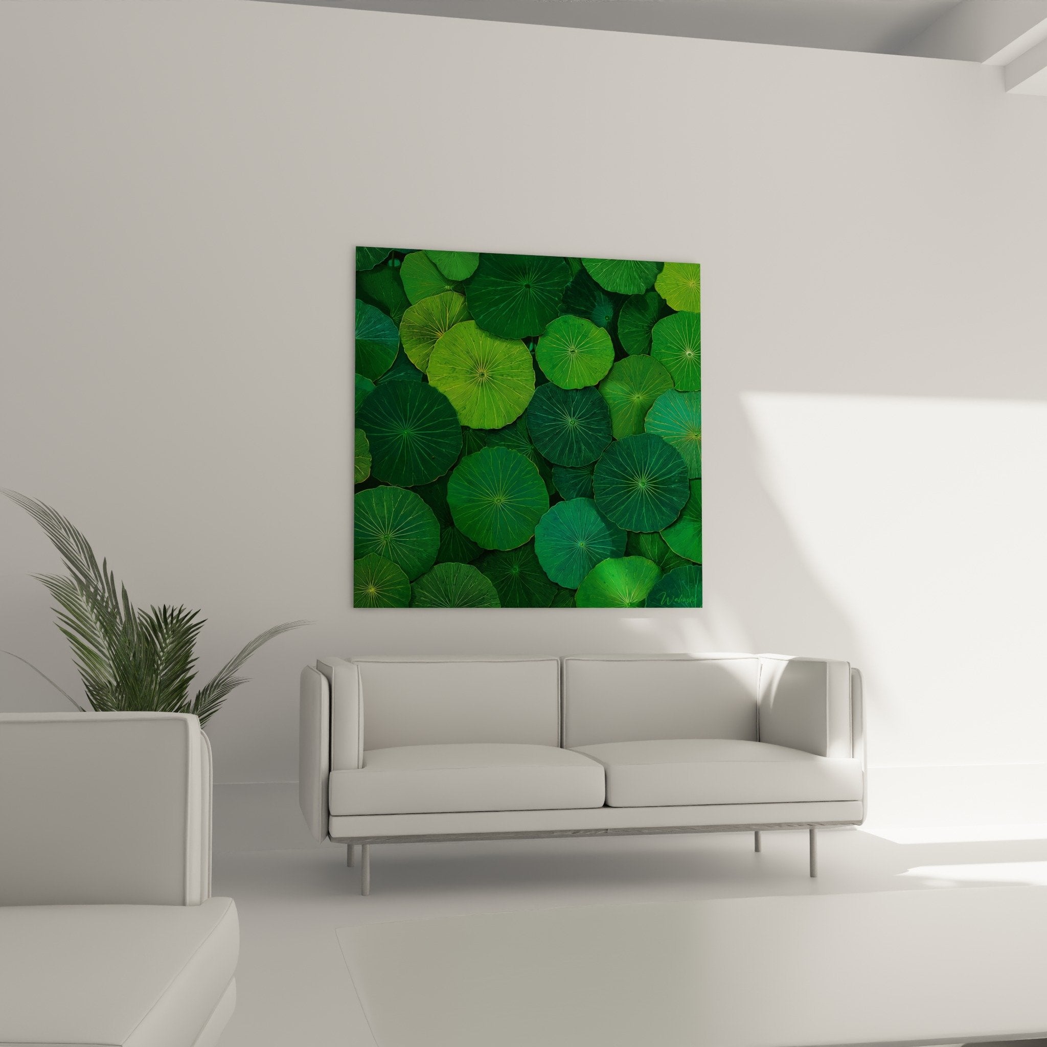 Detail feuilles lotus vertes nervures radiaires dorees texture satinee motifs naturels