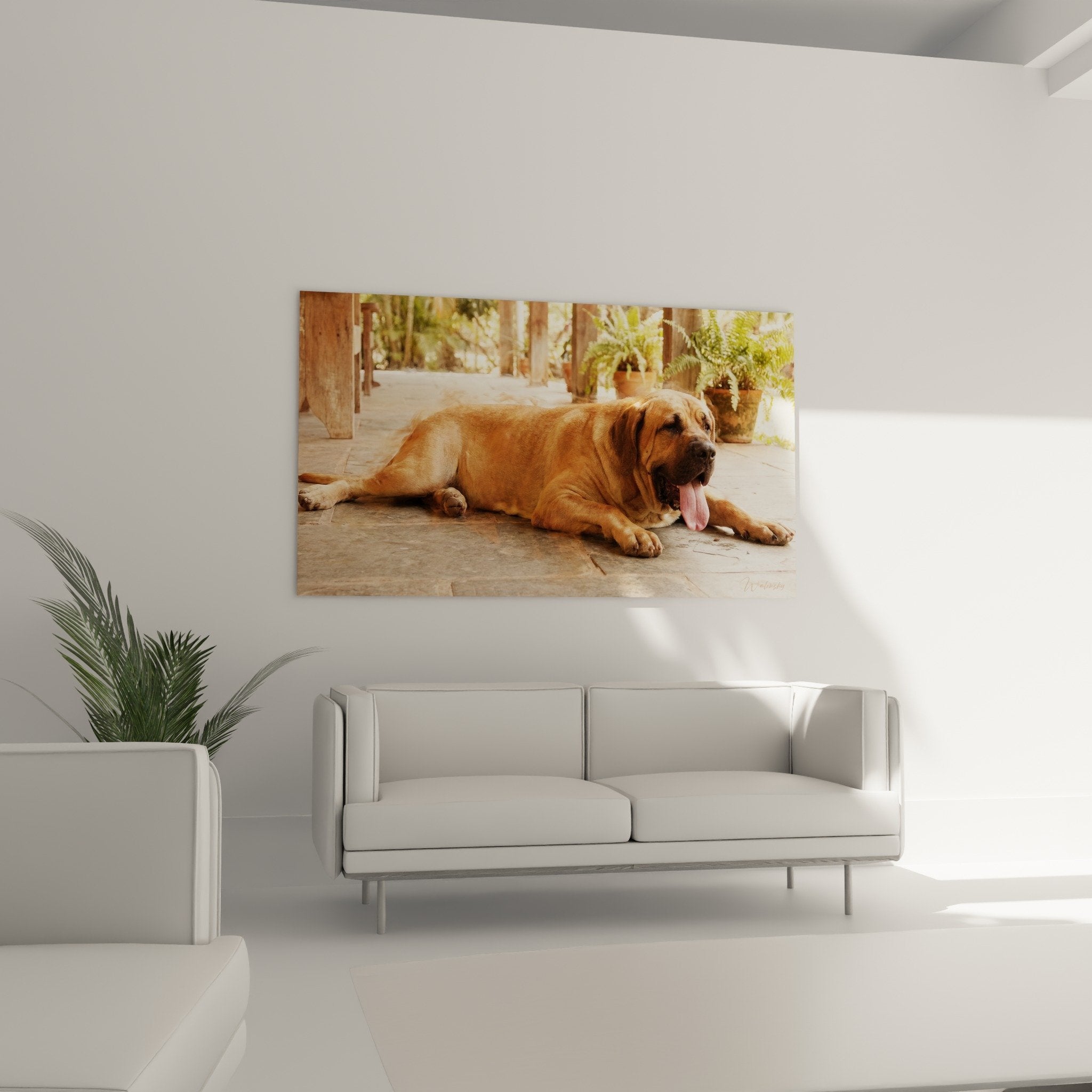 Fila Brasileiro wild fauve artwork detail, textured golden coat and serene expression, high-definition print quality