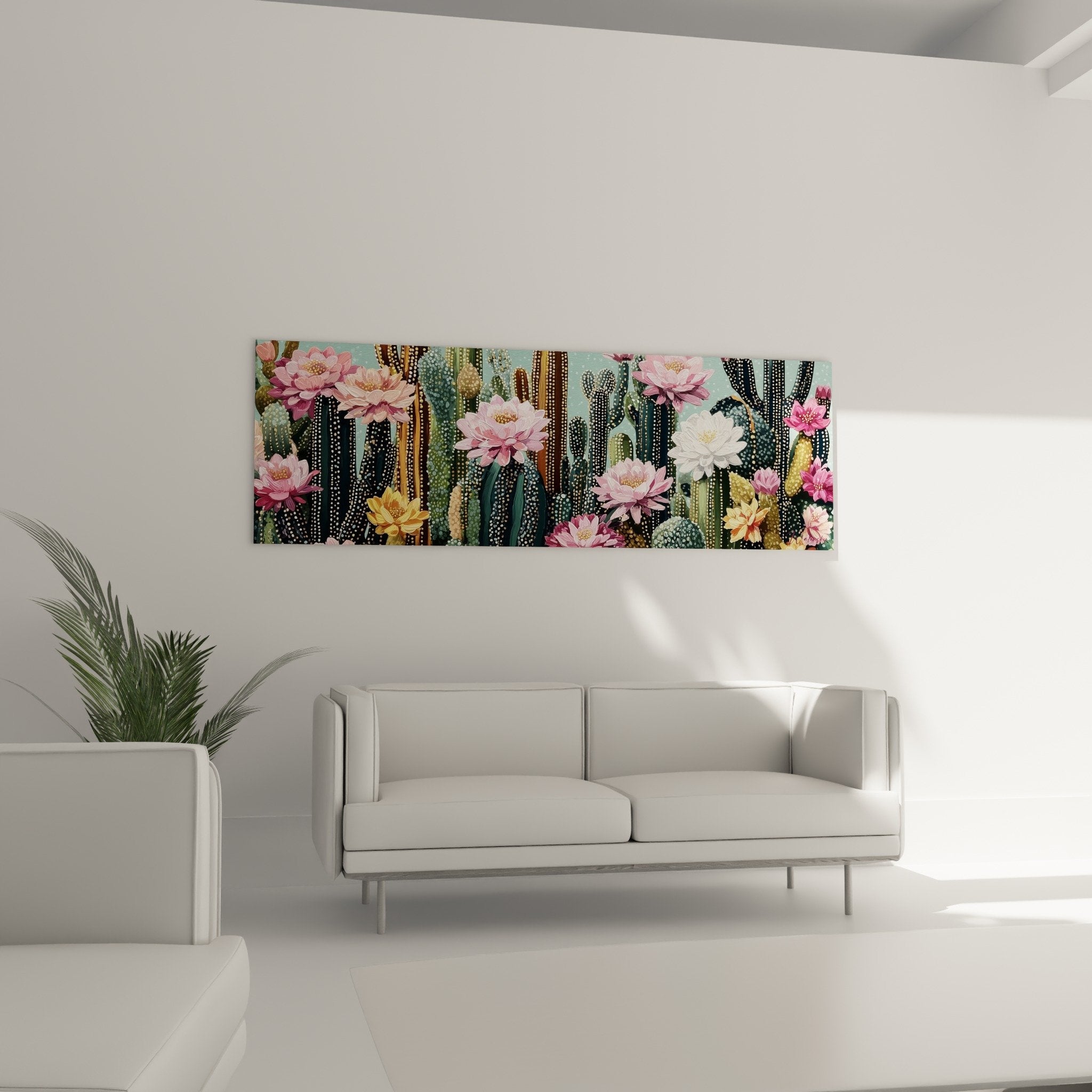 Detail fleurs cactus roses blanches sur fond turquoise texture epines dorees succulentes