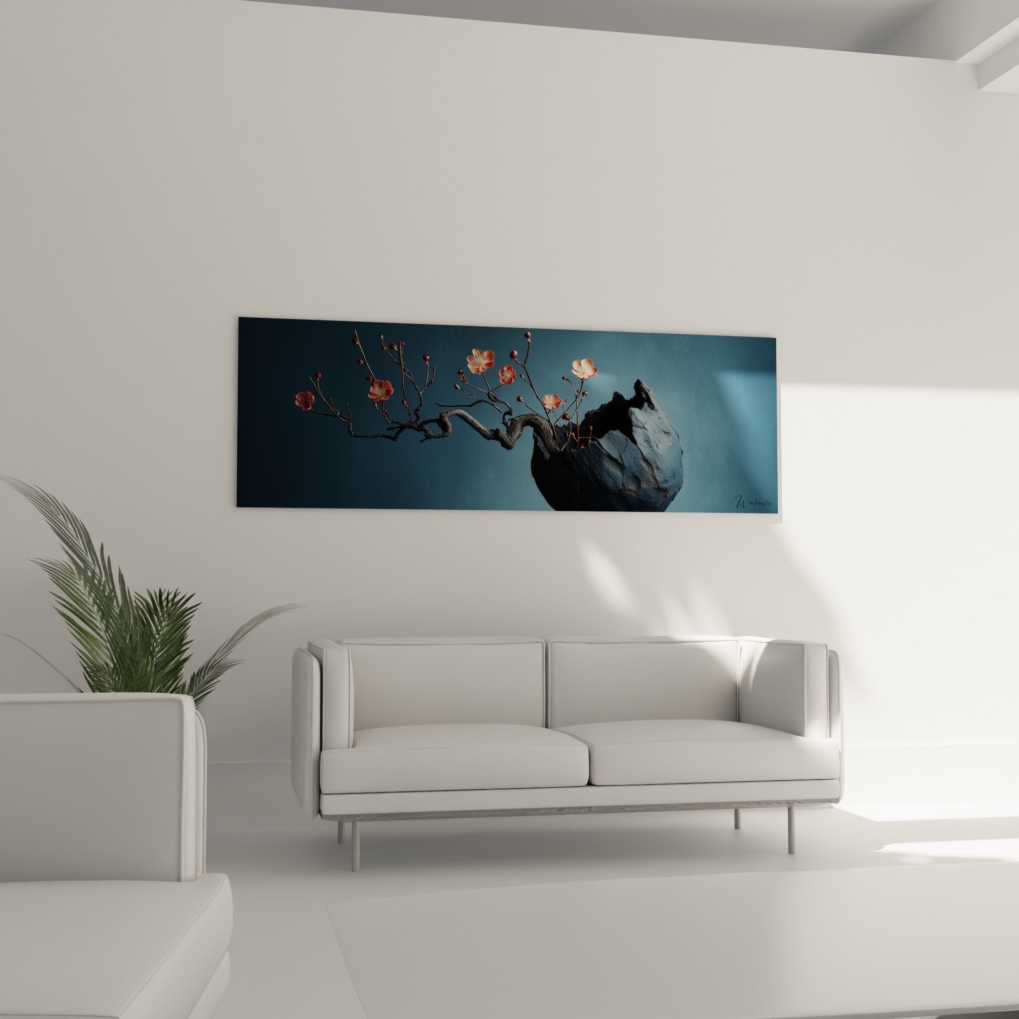 Detail fleurs roses branche ikebana vase ceramique noire art floral japonais zen minimaliste