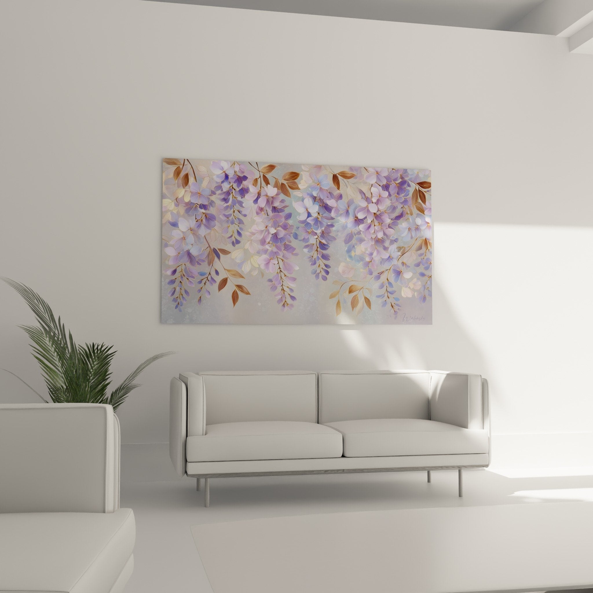 Close-up purple flowers lilac mauve tones copper foliage feng shui wall art
