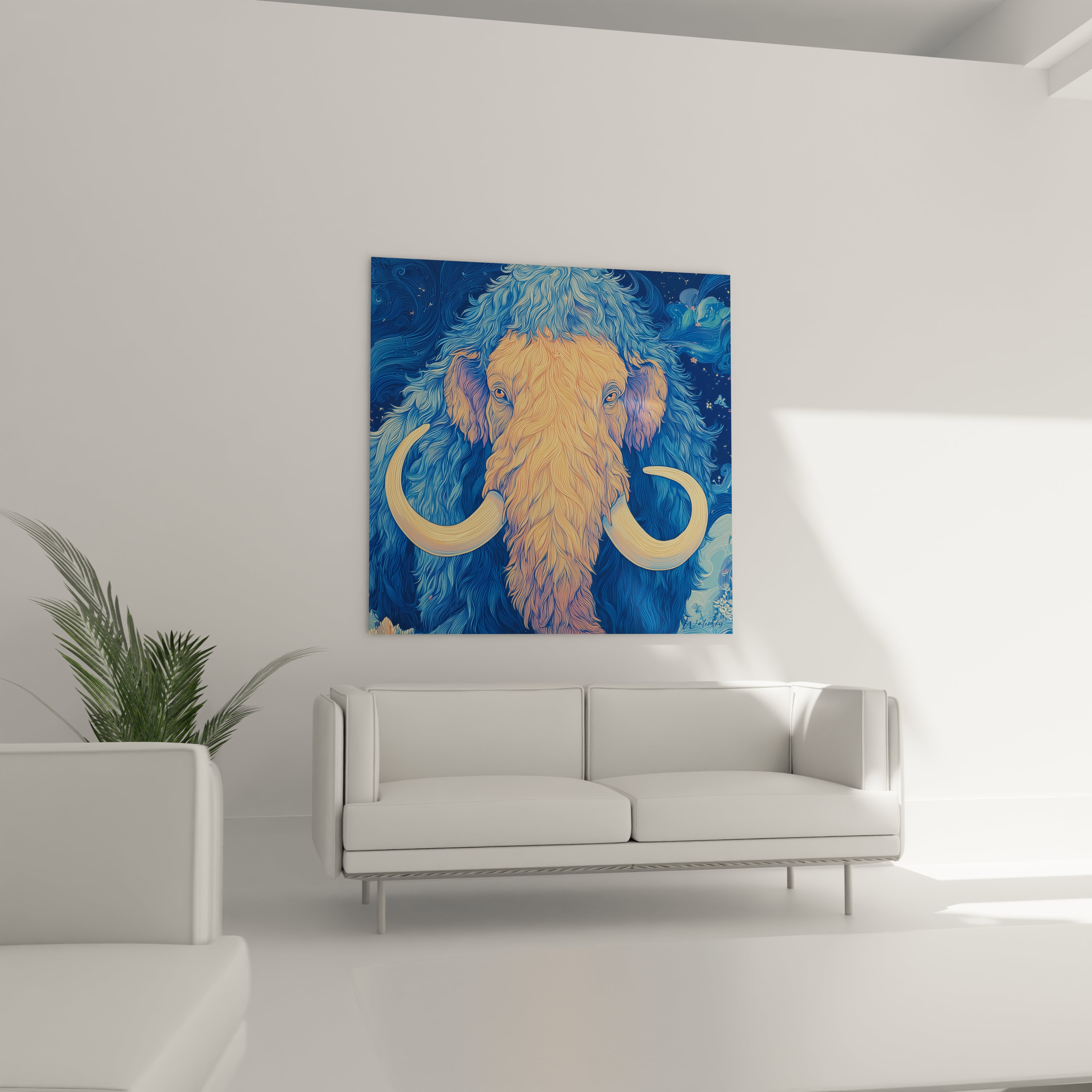 Détail texture fourrure mammouth laineux tableau - technique pinceau style Van Gogh gros plan