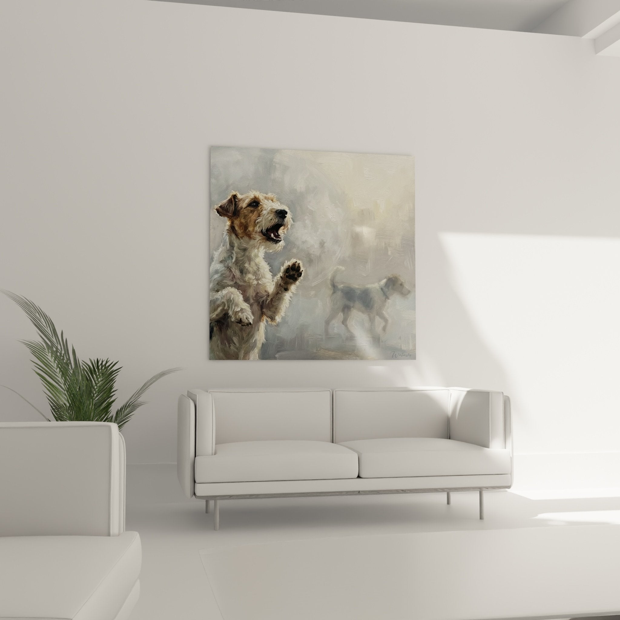 Detail Fox Terrier peinture texture pelage creme blanc coups pinceau visible