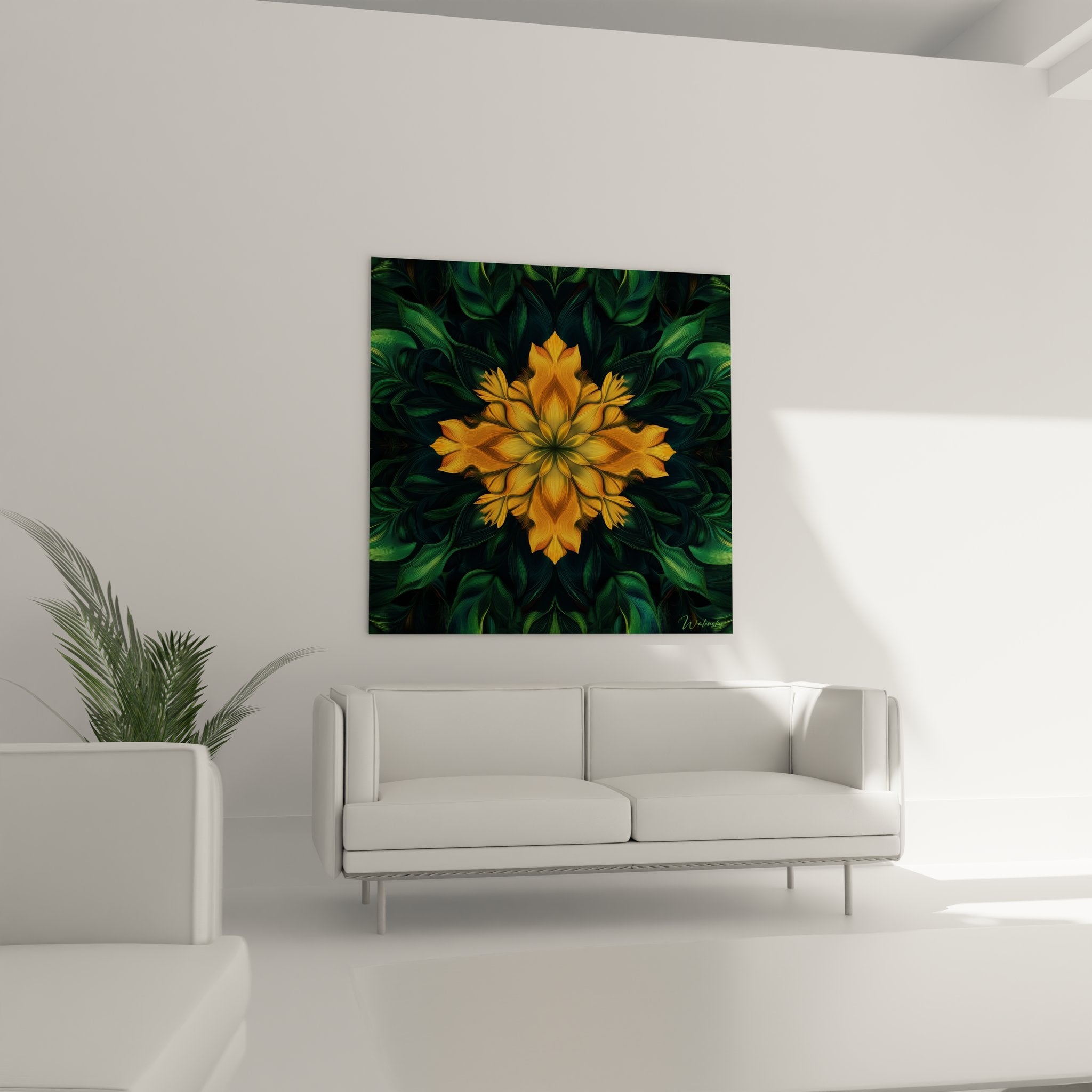 Gros plan détail texture fractale fleur mandala dorée, motifs géométriques complexes