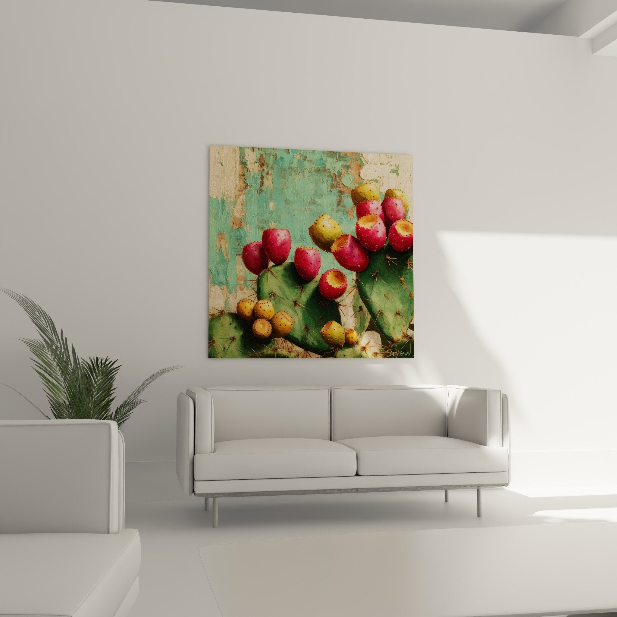 Detail prickly pear figs pink fuchsia fleshy texture golden spines realistic botanical painting