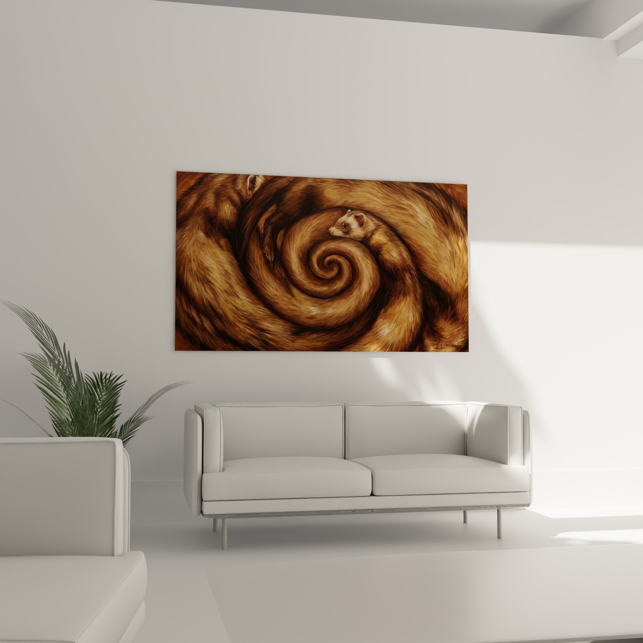 Frettchen-Details lebhafter Blick goldenes Fell Spiraltextur Naturtexturen künstlerisches Wandbild