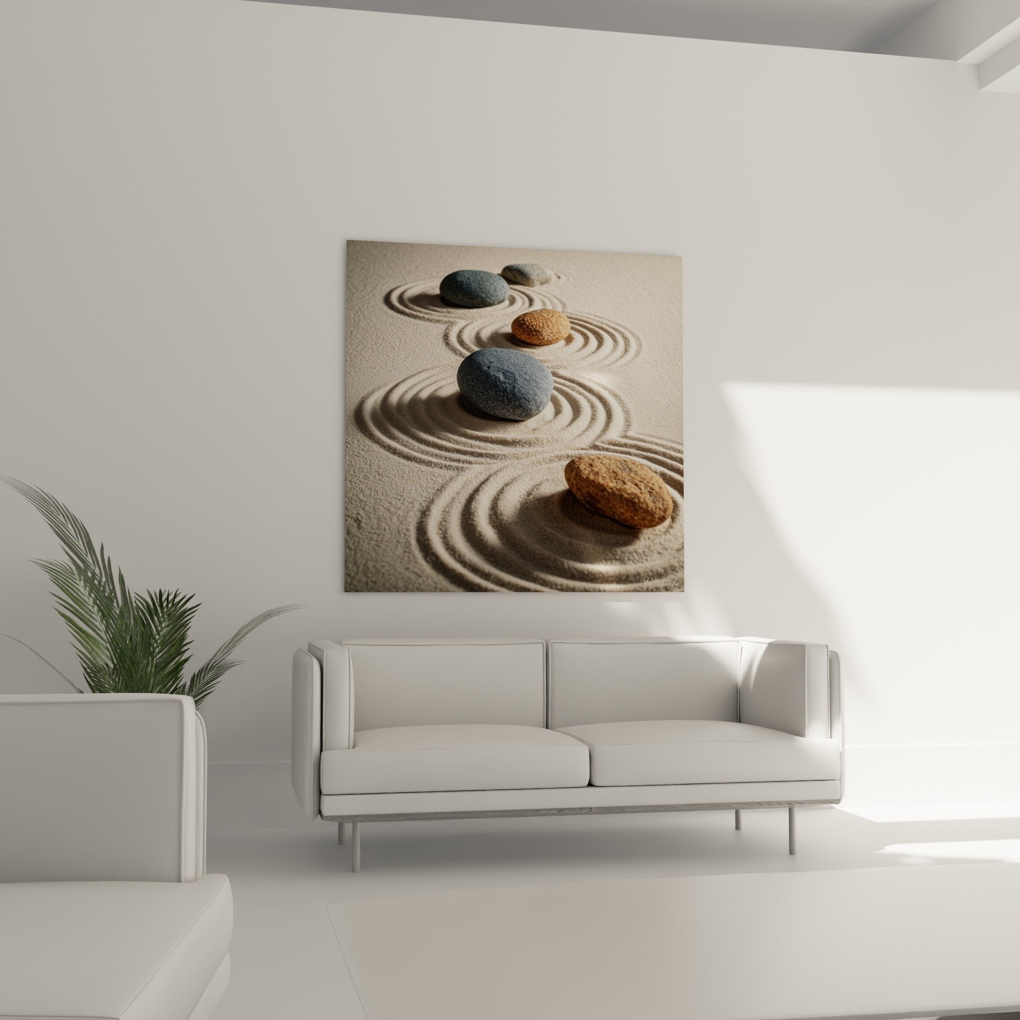 Detail gros plan galet gris sable ratisse texture poreuse cercles zen art mineral meditation
