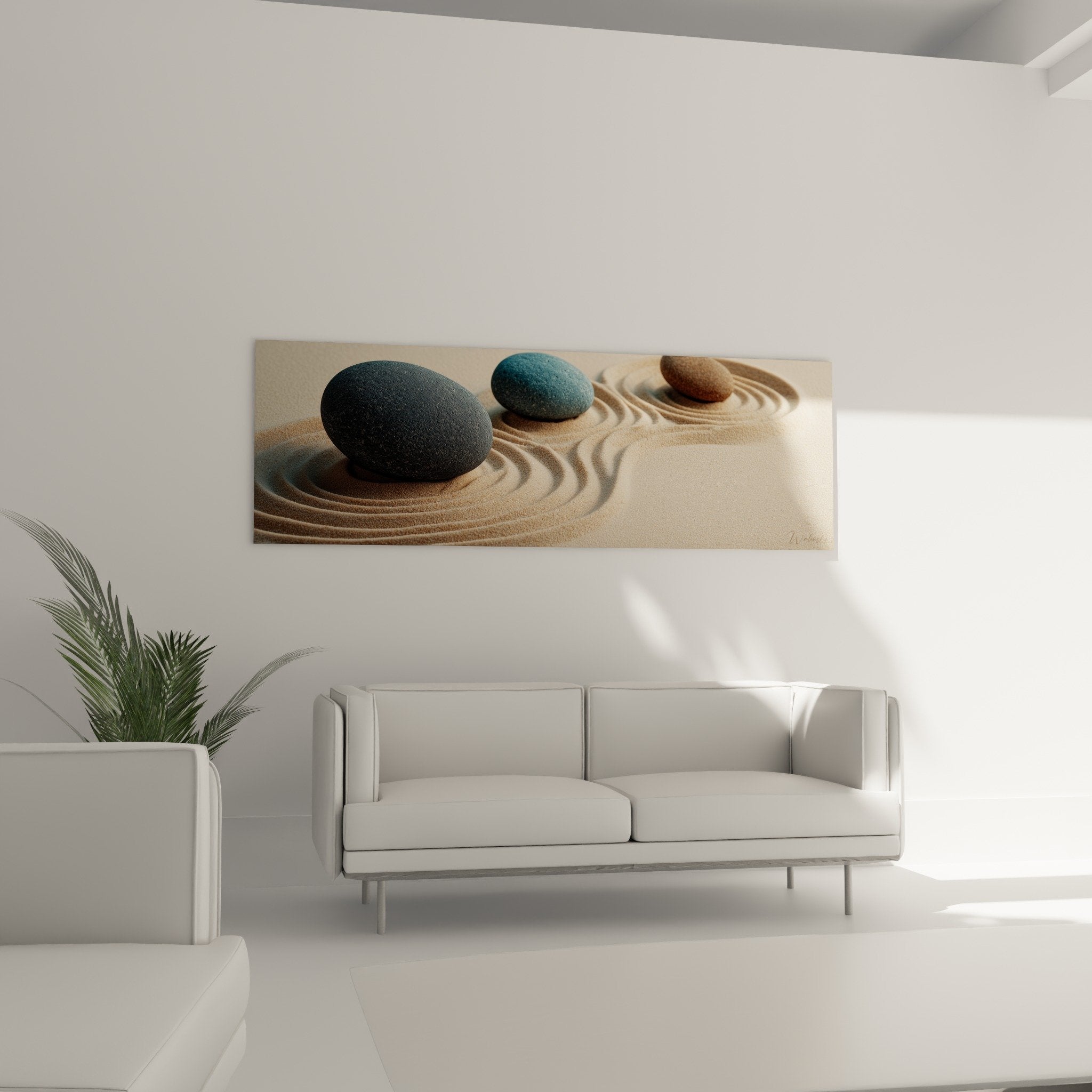 detail galet anthracite sur sable ratisse cercles concentriques art zen japonais
