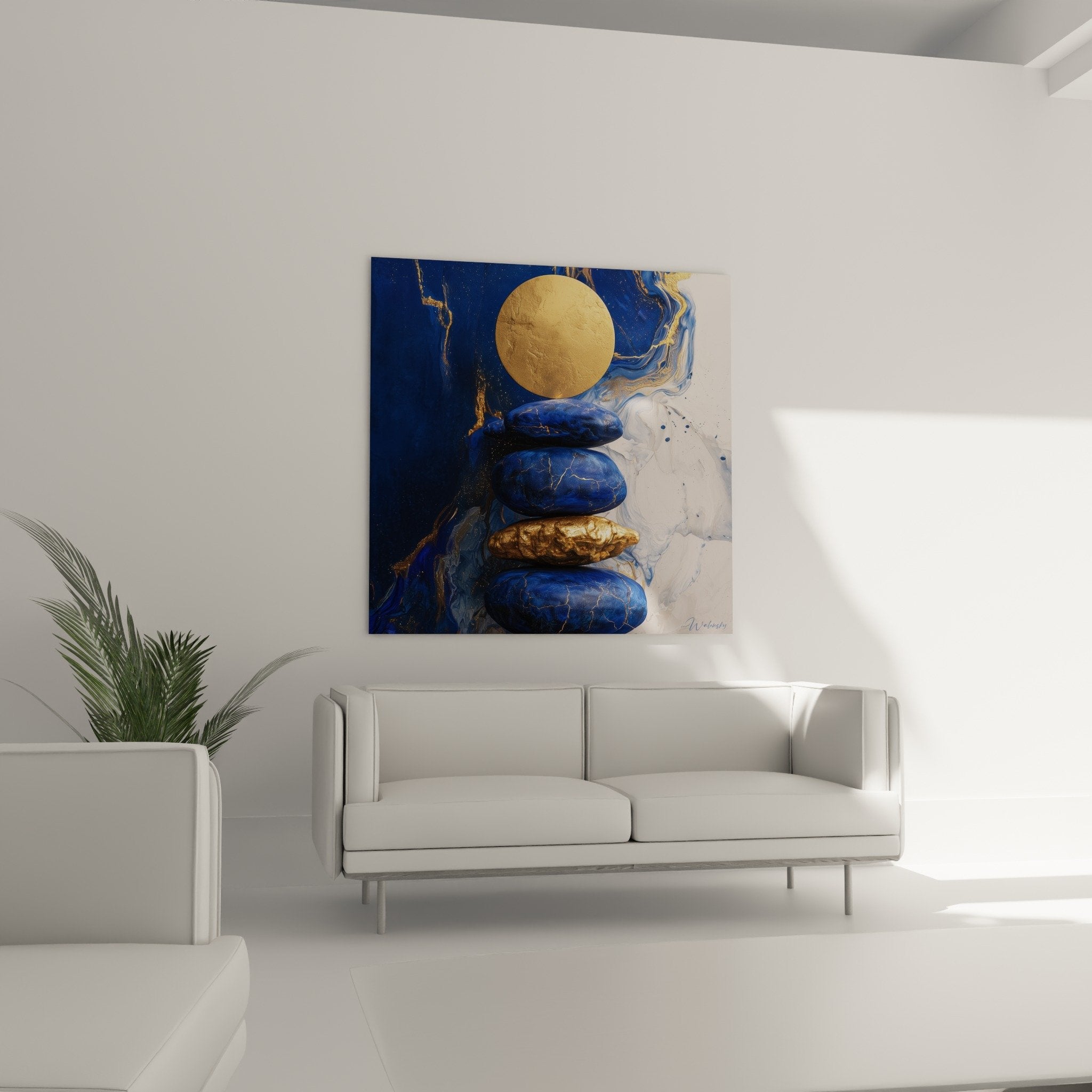 Blue pebbles with golden veins kintsugi texture golden moon feng shui north water detail