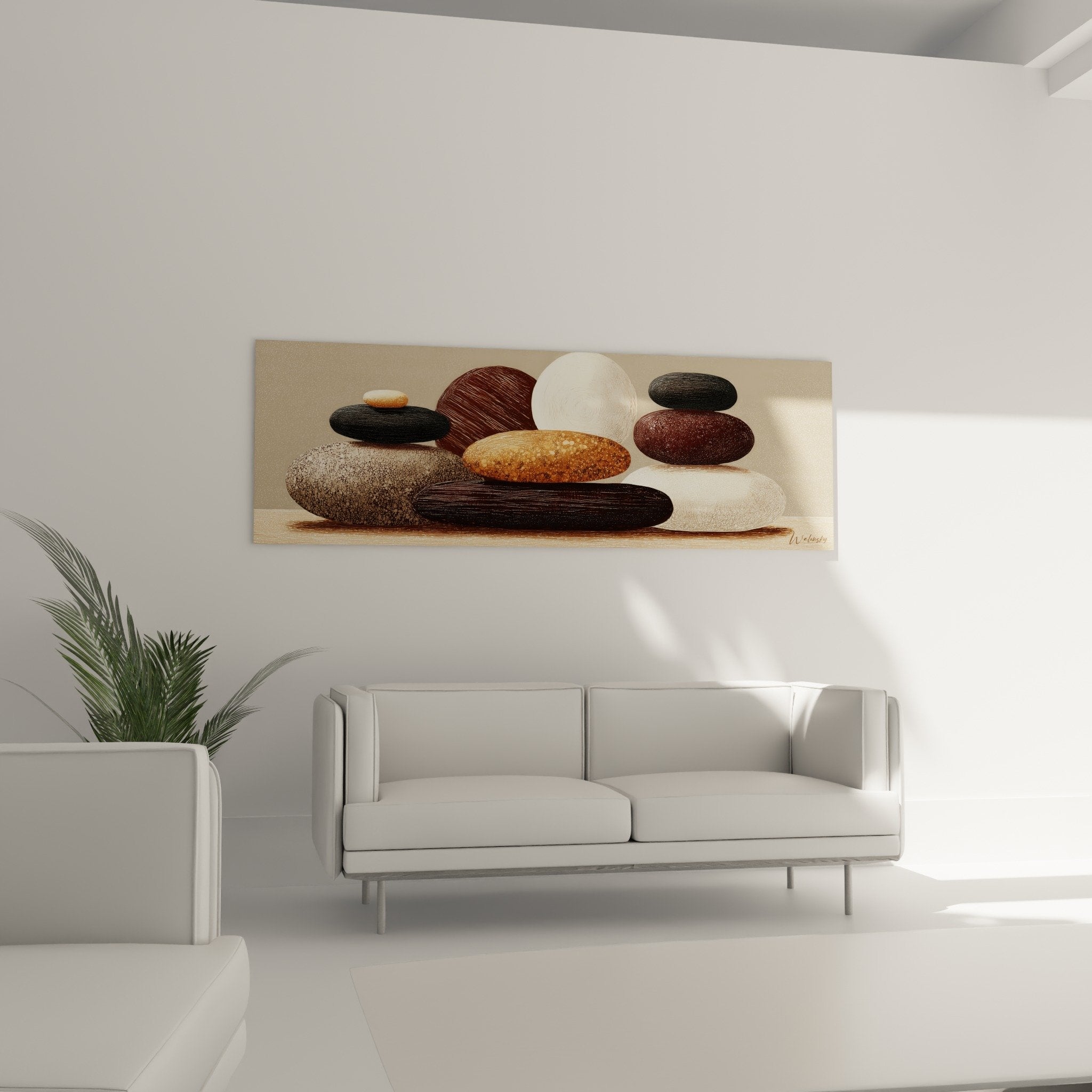 Detail galets empiles textures naturelles pierre tons beiges bruns composition zen feng shui