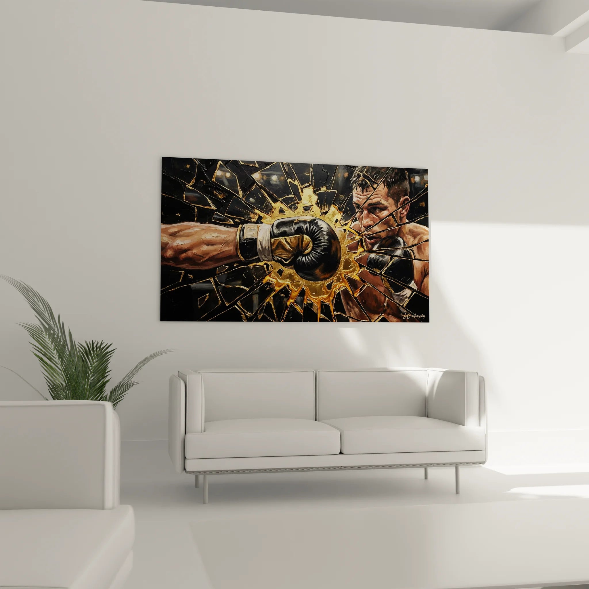 Gros plan tableau boxe détail gant impact - Art martial décoratif premium