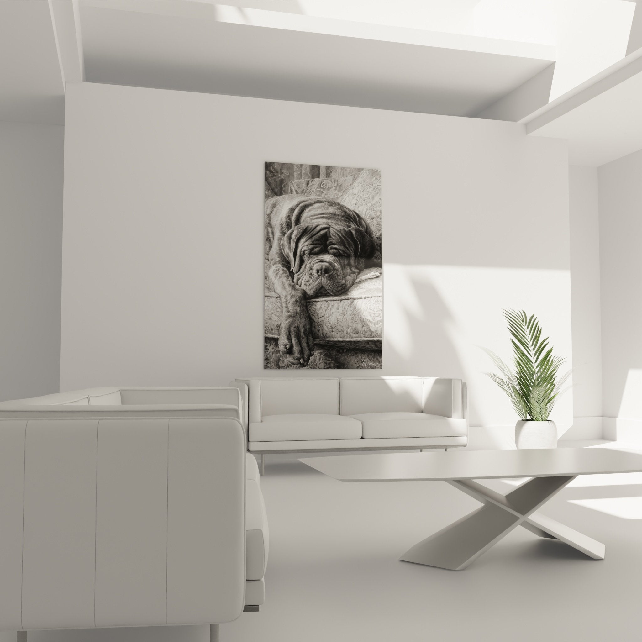 Detailansicht Englische Mastiff-Gravur - Feintechnik mit feinen Schraffuren in Schwarz-Weiß, realistisches Fell, Tierkunst