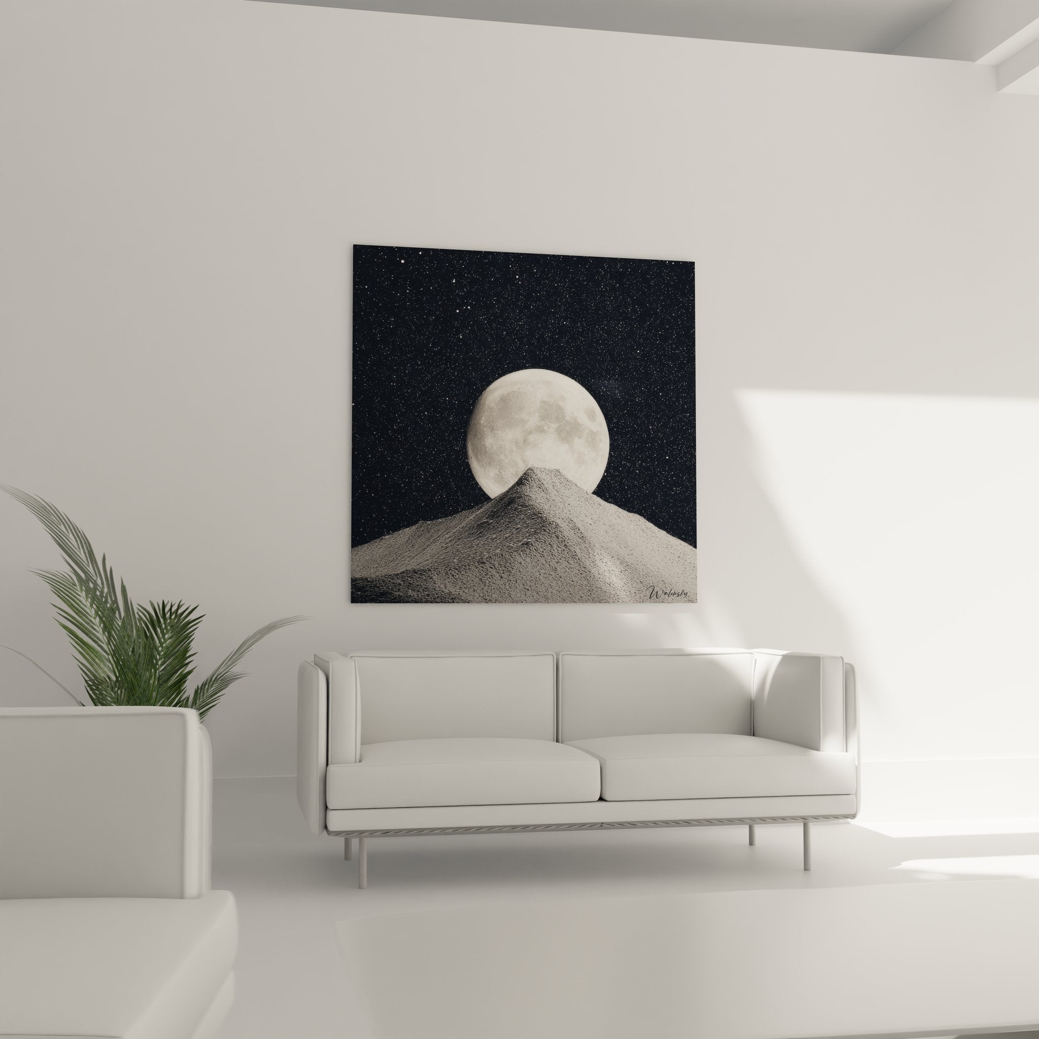 Détail gros plan tableau lune pleine et relief montagne - Qualité impression art mural