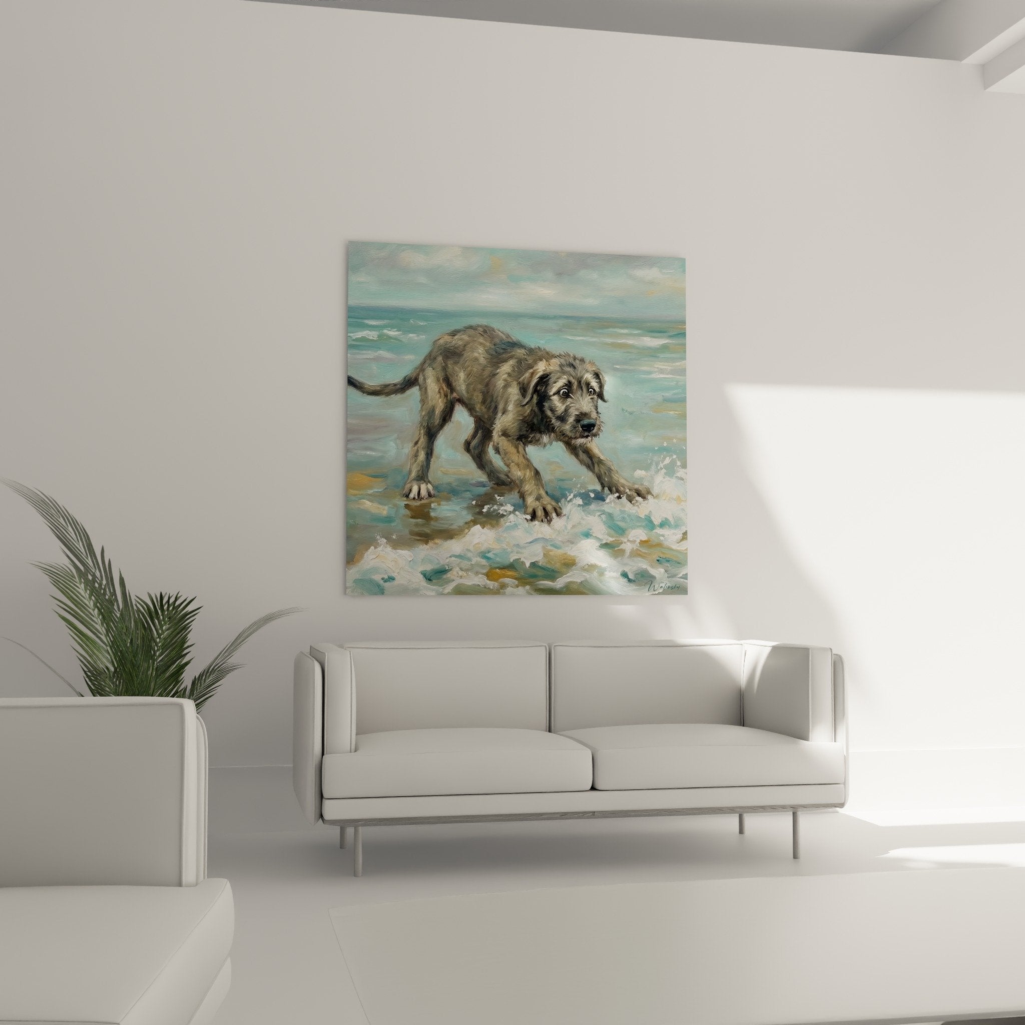 Detail Gemälde Irish Wolfhound Fellstruktur Töne Gold Braun intensiver ausdrucksstarker Blick