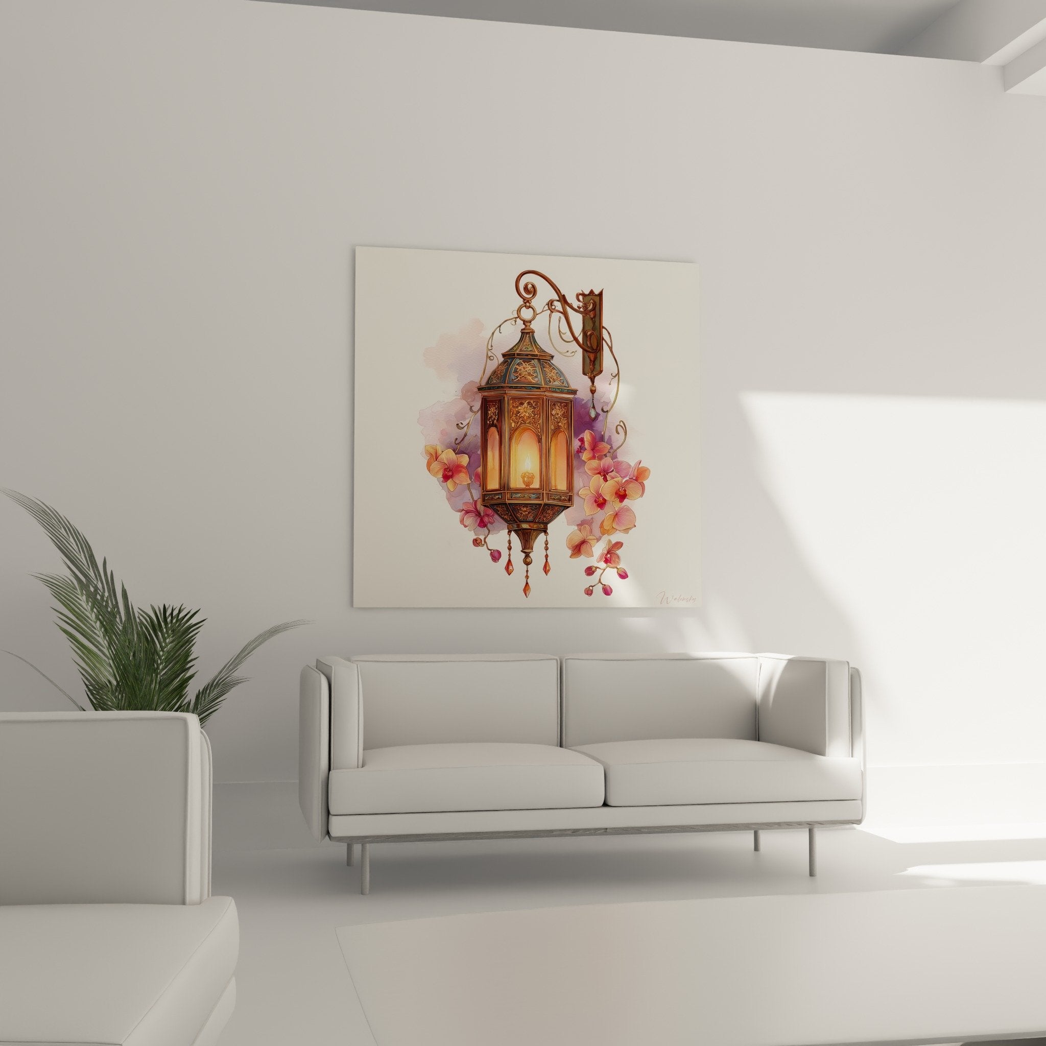 detail lanterne bronze cisel motifs orientaux lumiere doree orchidees roses gros plan