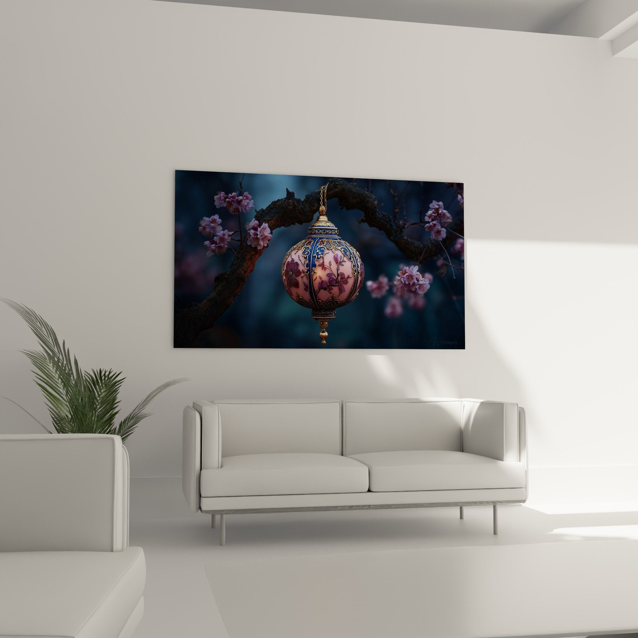 Detail lanterne ornementale motifs floraux roses bleus dorures ciselures artisanales decoration orientale