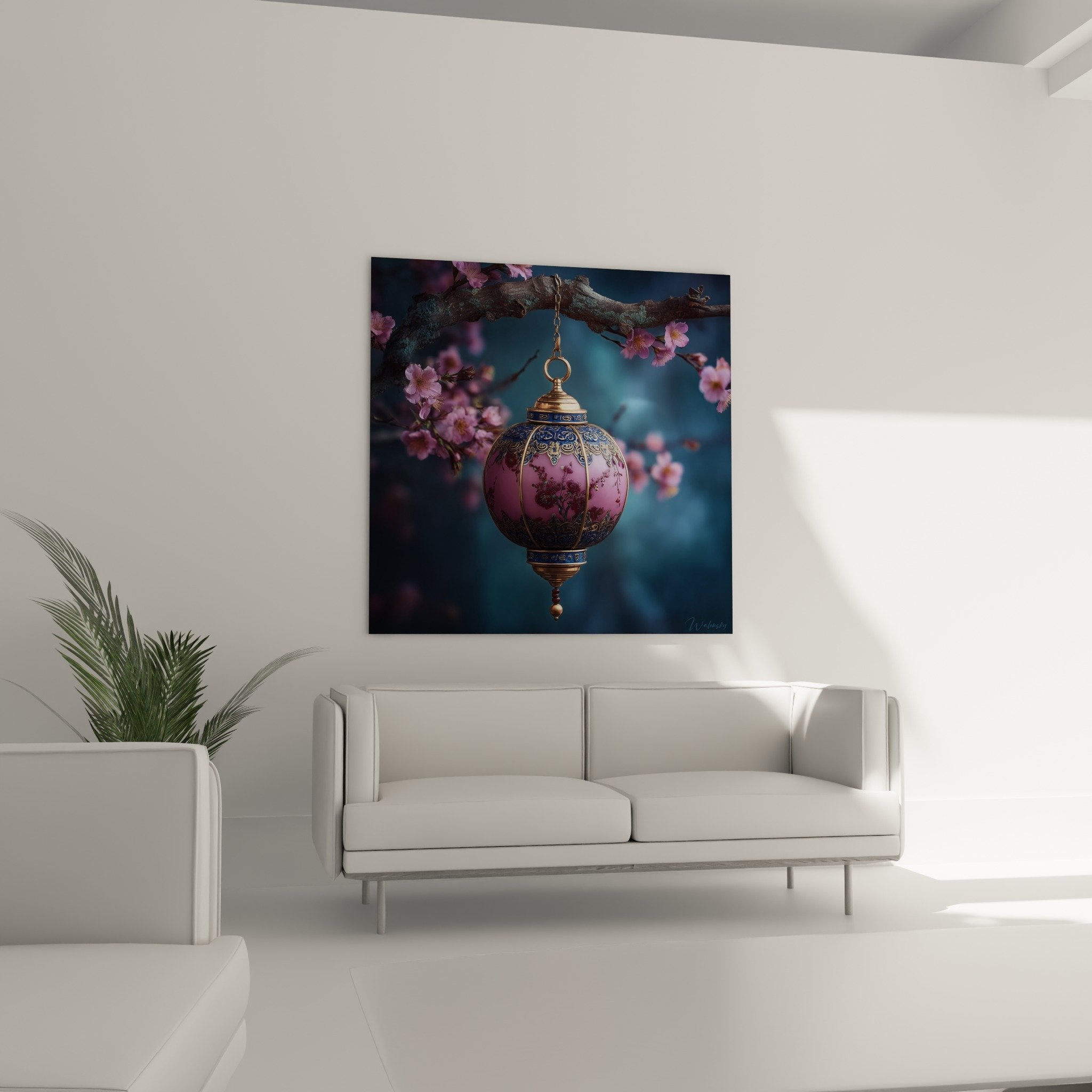 Detail lanterne orientale motifs floraux dores rose nacre artisanat traditionnel asiatique