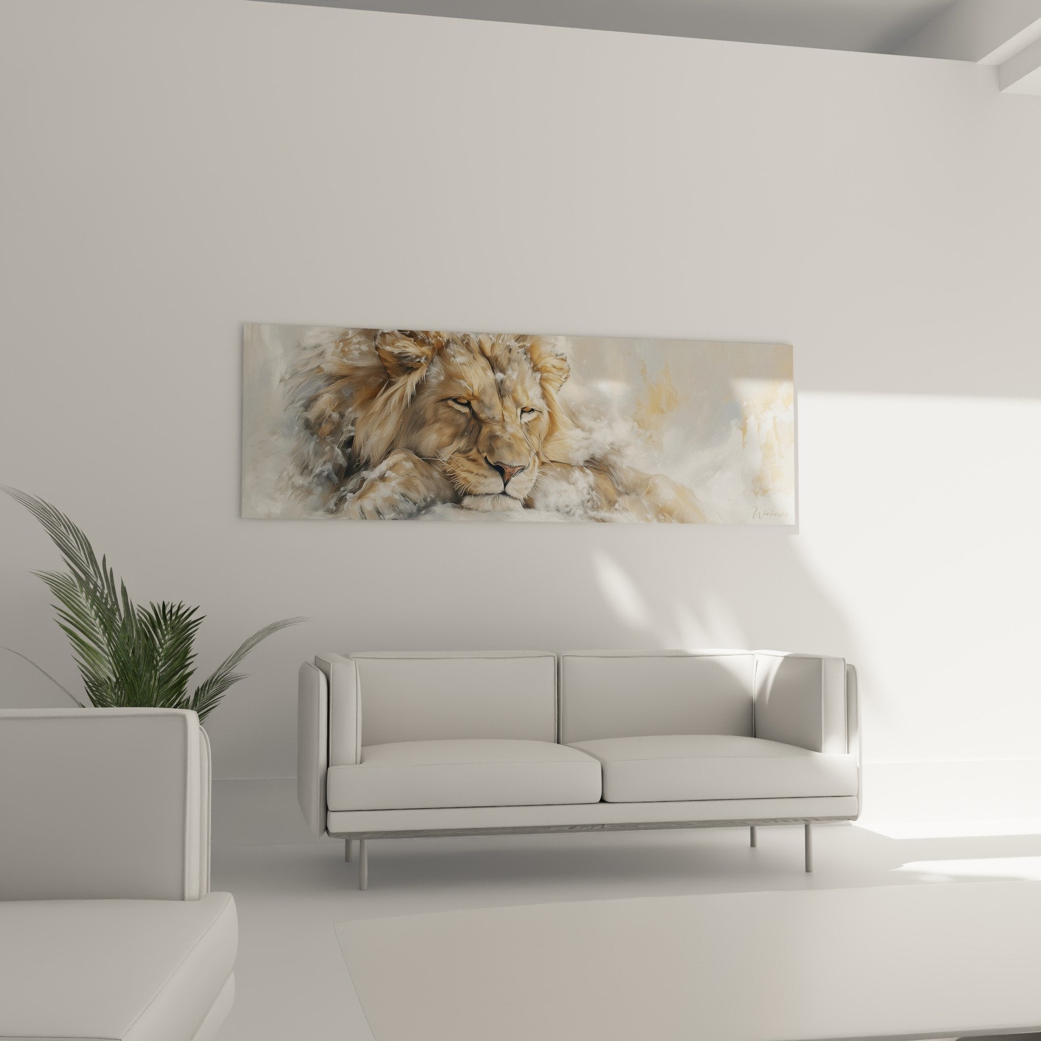 lion mane detail golden ochre vaporous watercolor texture modern copper tones wall art