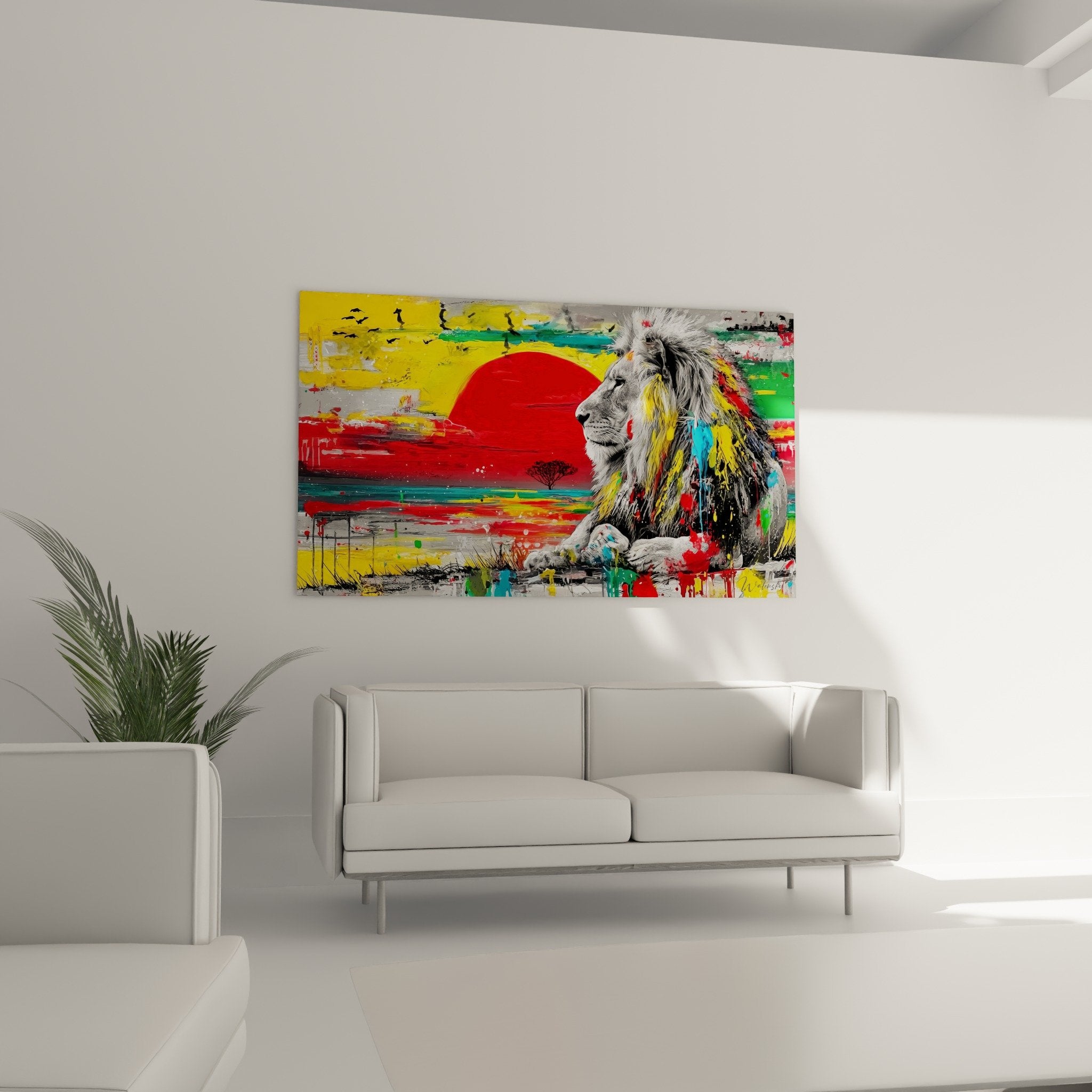 lion mane detail colorful paint splashes modern abstract art