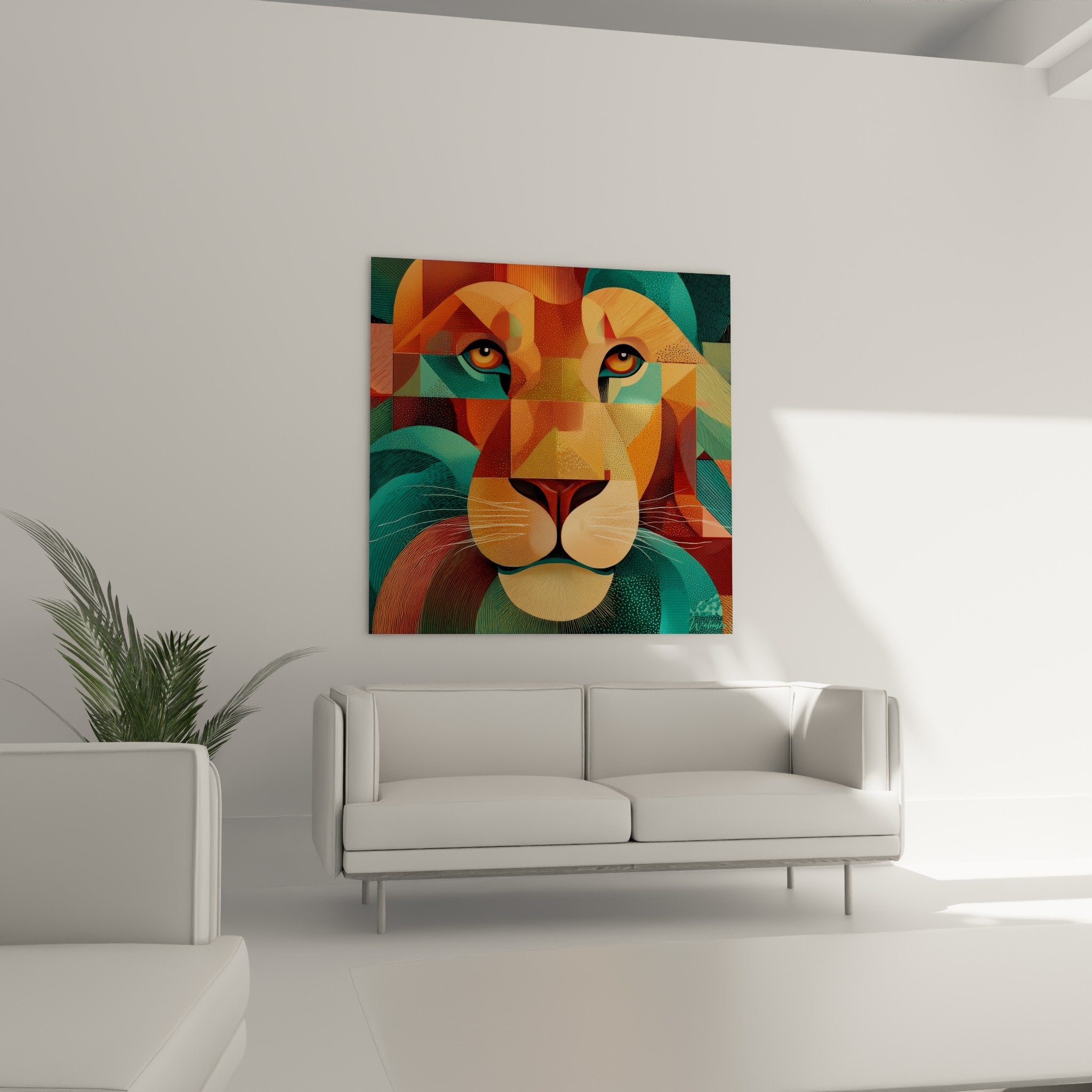 detail gros plan lion geometrique textures pointilles hachures orange turquoise