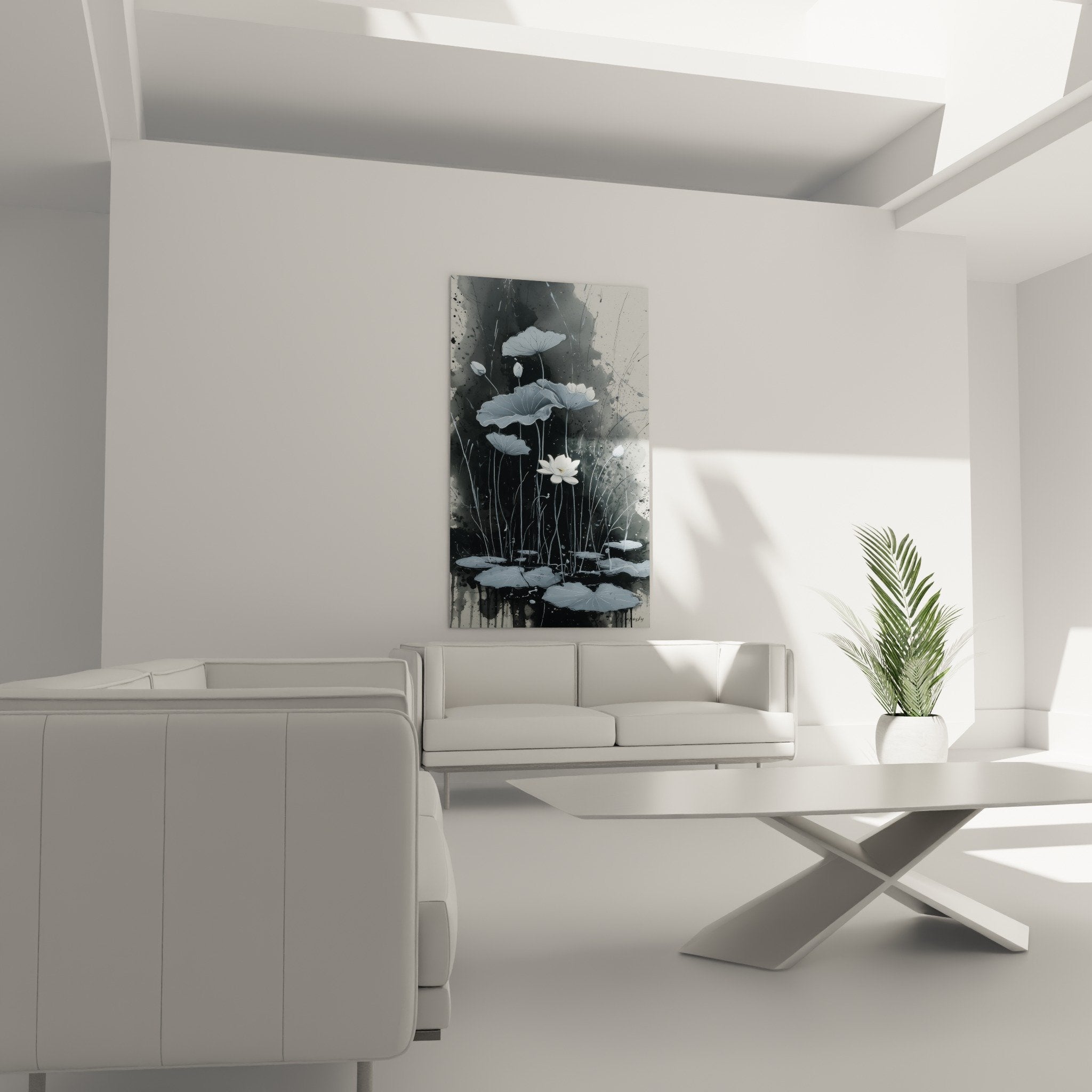 Détail lotus blanc nénuphars gris peinture abstraite éclaboussures art contemporain floral