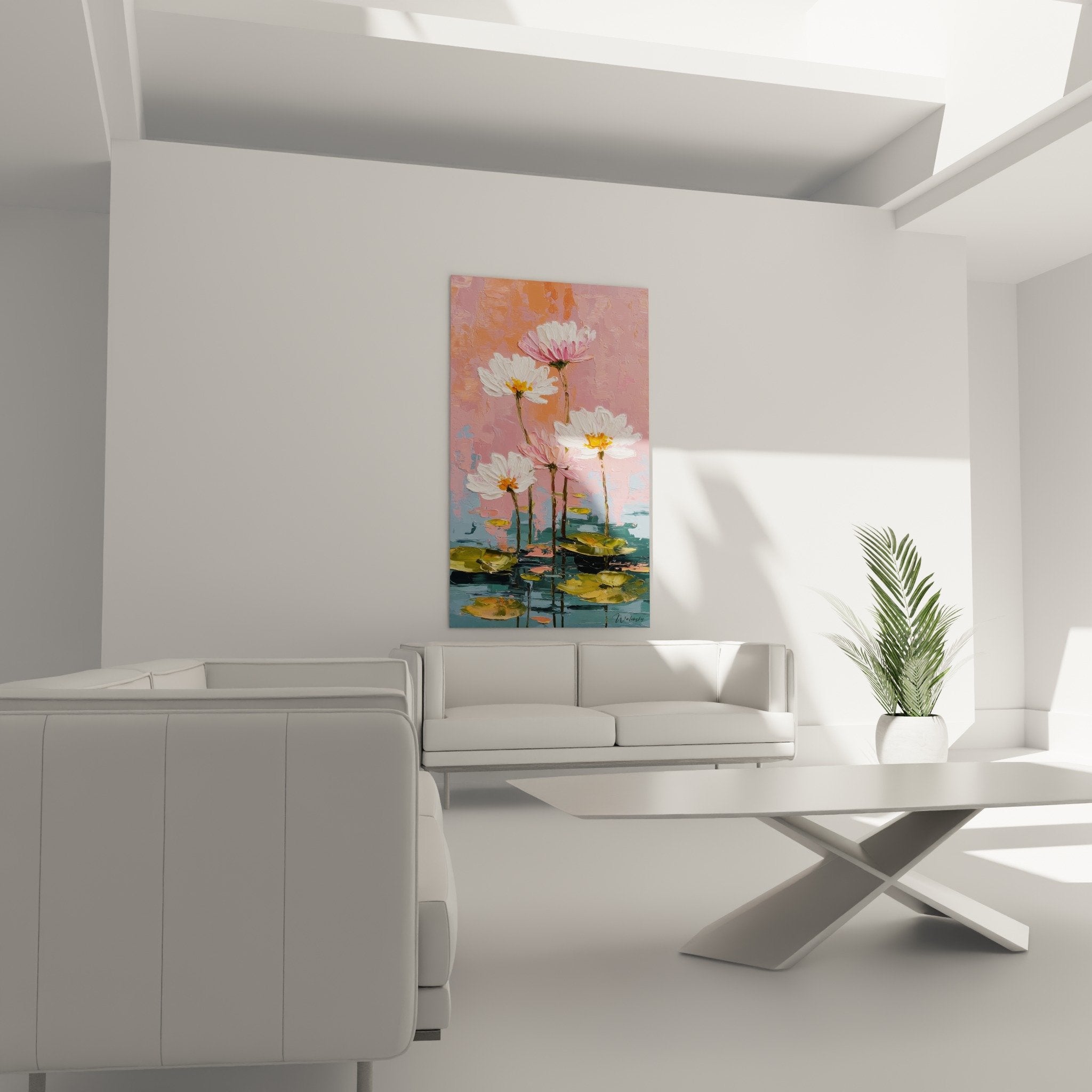 Detail lotus blanc petales delicats coeur dore peinture impressionniste feng shui sud-ouest terre texture empâtement
