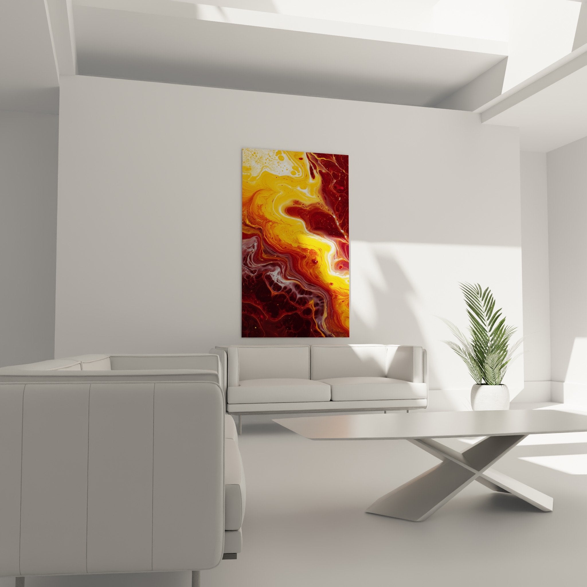 Golden bubbles textured detail swirls yellow red feng shui fire wall art
