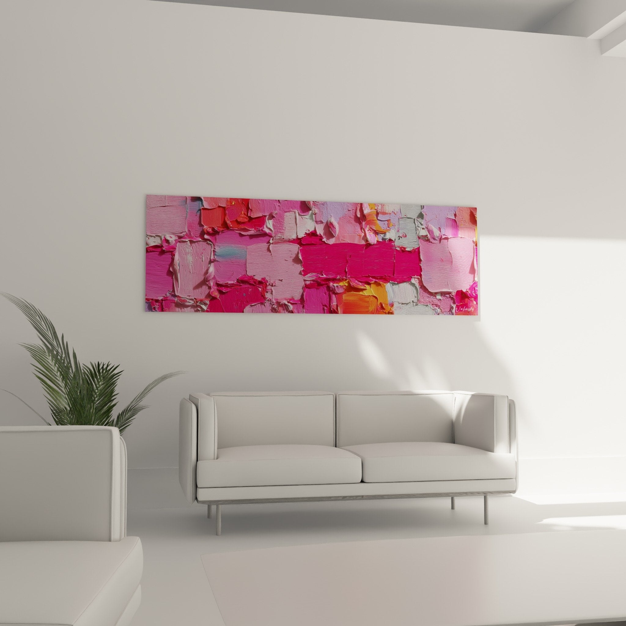 detail matiere epaisse peinture rose fuchsia violet empâtements couteau texture relief
