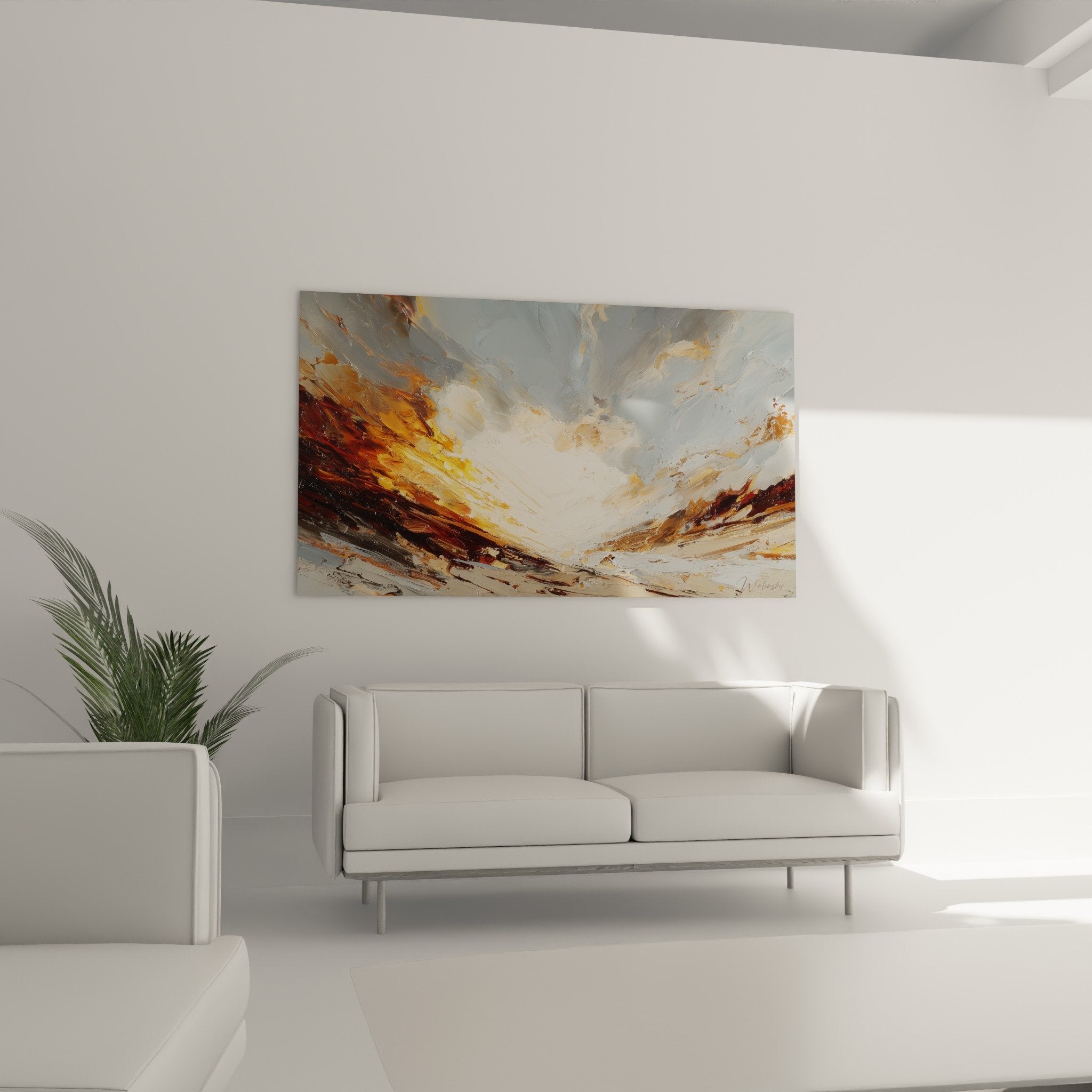 Thick textured abstract painting detail showcasing golden glazes and brown textures feng shui northeast