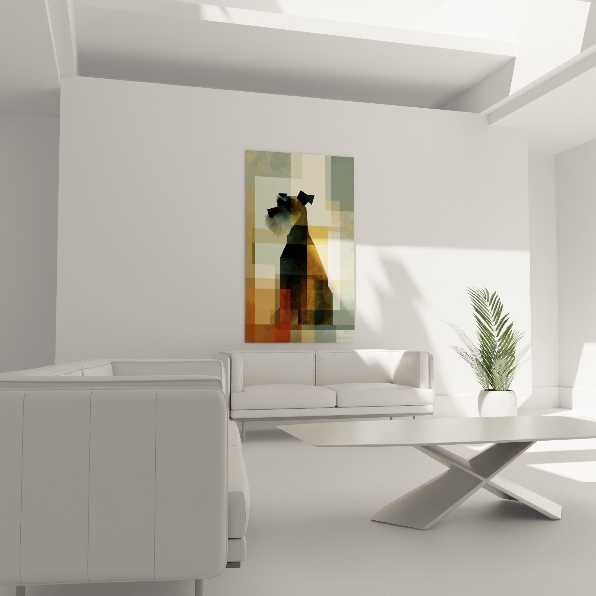 Dettaglio ravvicinato mosaico geometrico schnauzer frammenti colorati arancione verde tecnica artistica