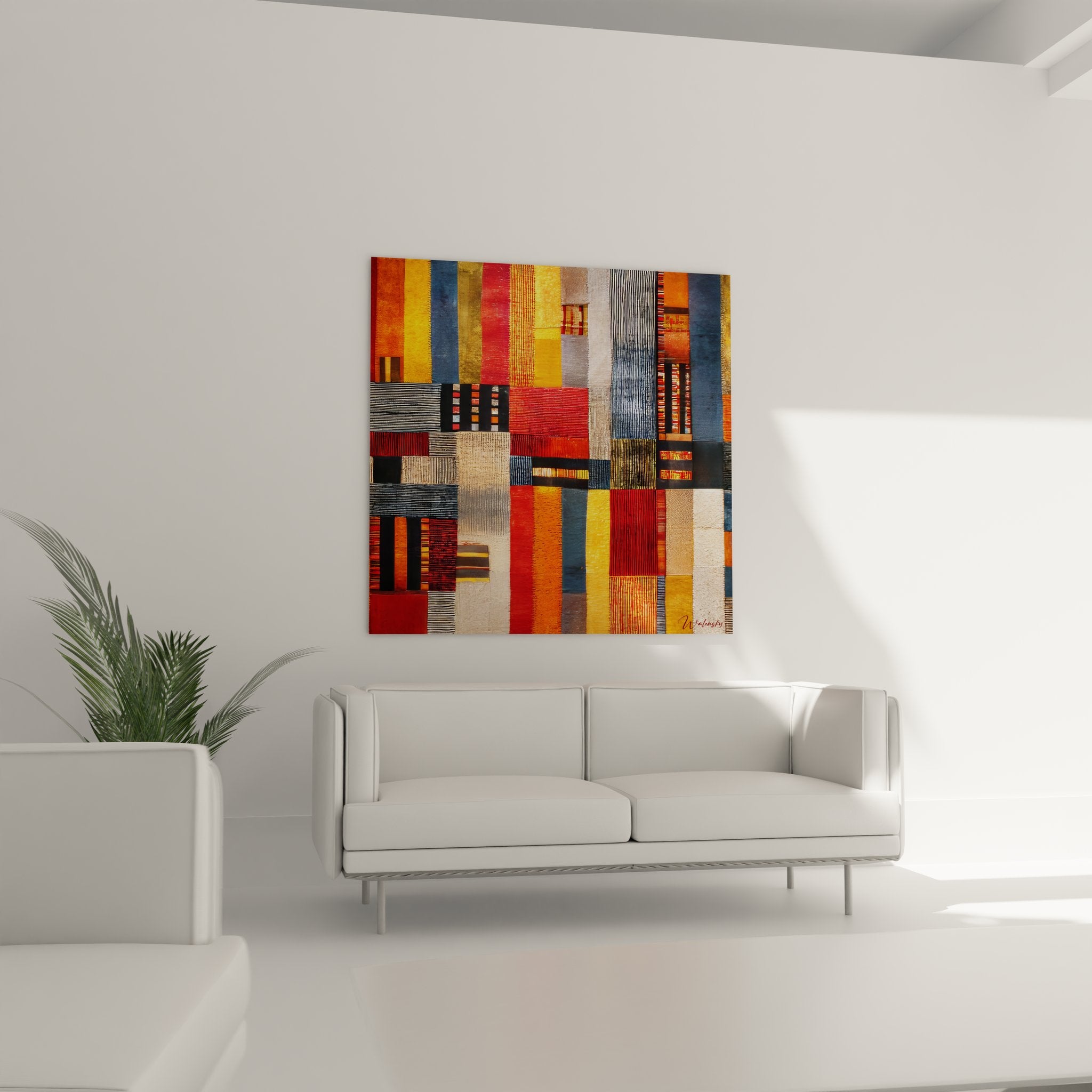 Détail gros plan motifs géométriques colorés tableau art tribal africain traditionnel