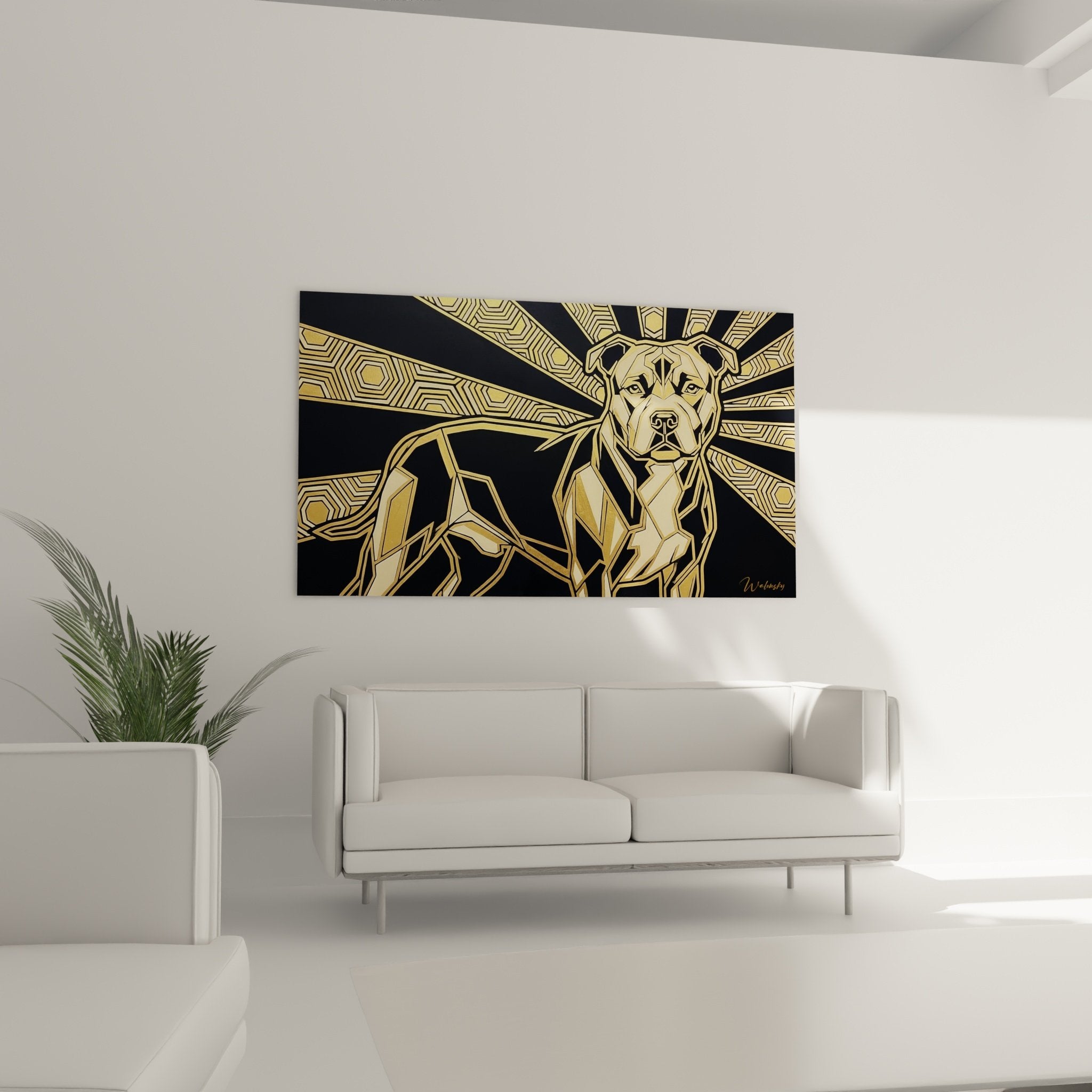 detaillierte sechskant-muster gold texturierte geometrische portrait staffordshire bulle terrier stilisiert