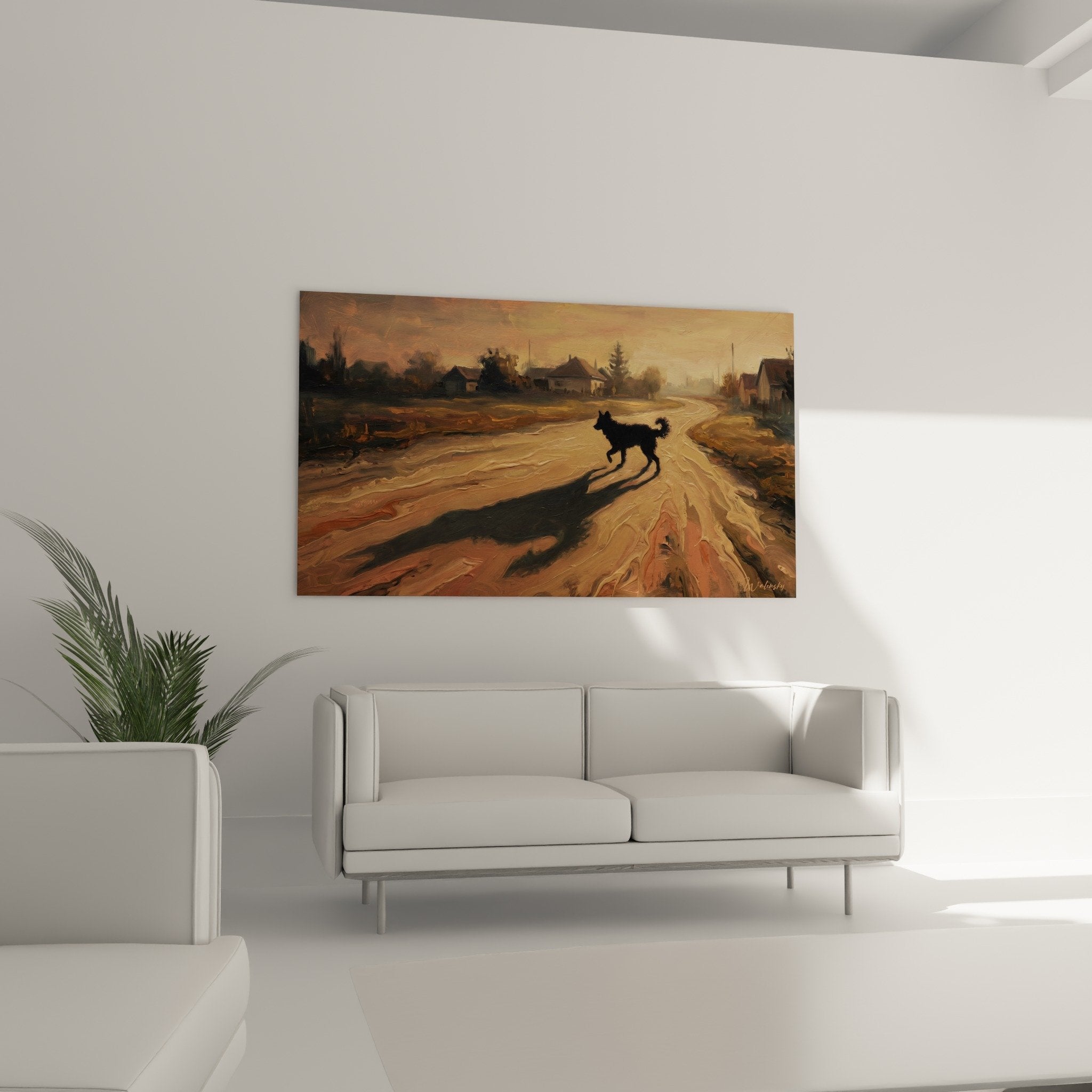 Mudi painting detail silhouette path earth texture impasto reflections sunset