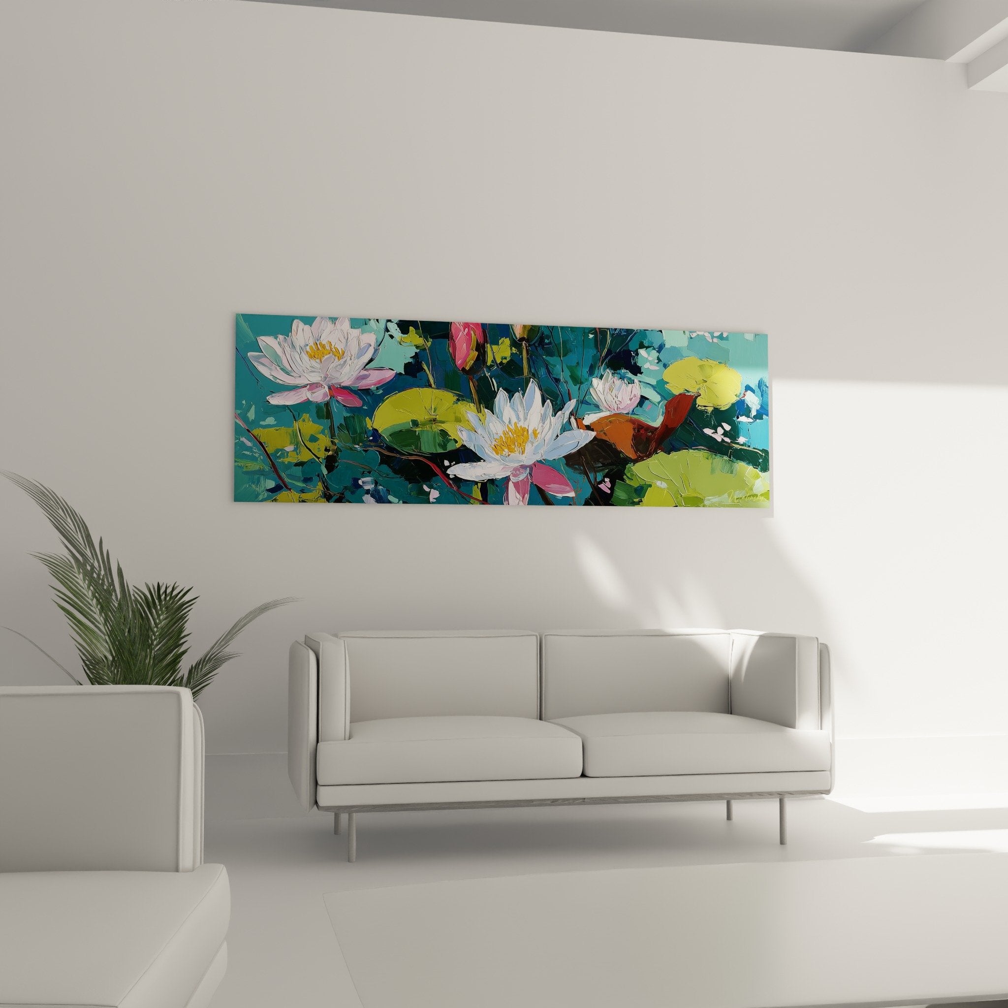 Détail nénuphar blanc coeur doré pétales nacré peinture épaisse technique impressionniste