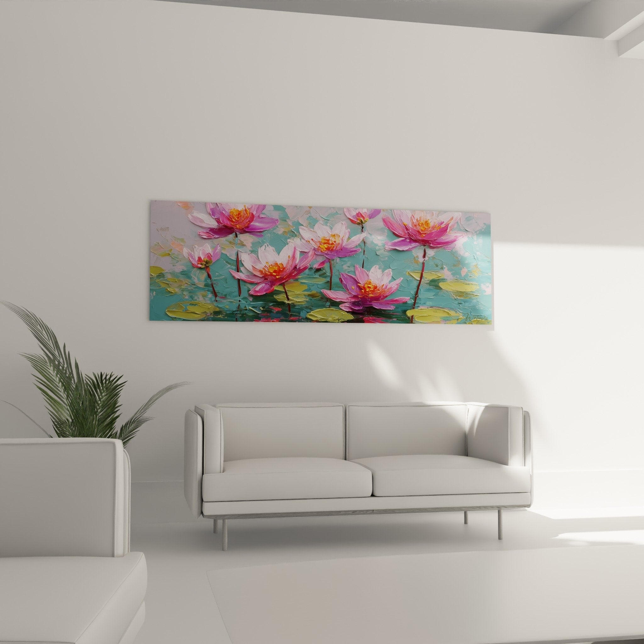 Detail rosa-violette Seerosen impressionistische Malerei orangefarbene Herzen Feng-Shui Südwesten Erde