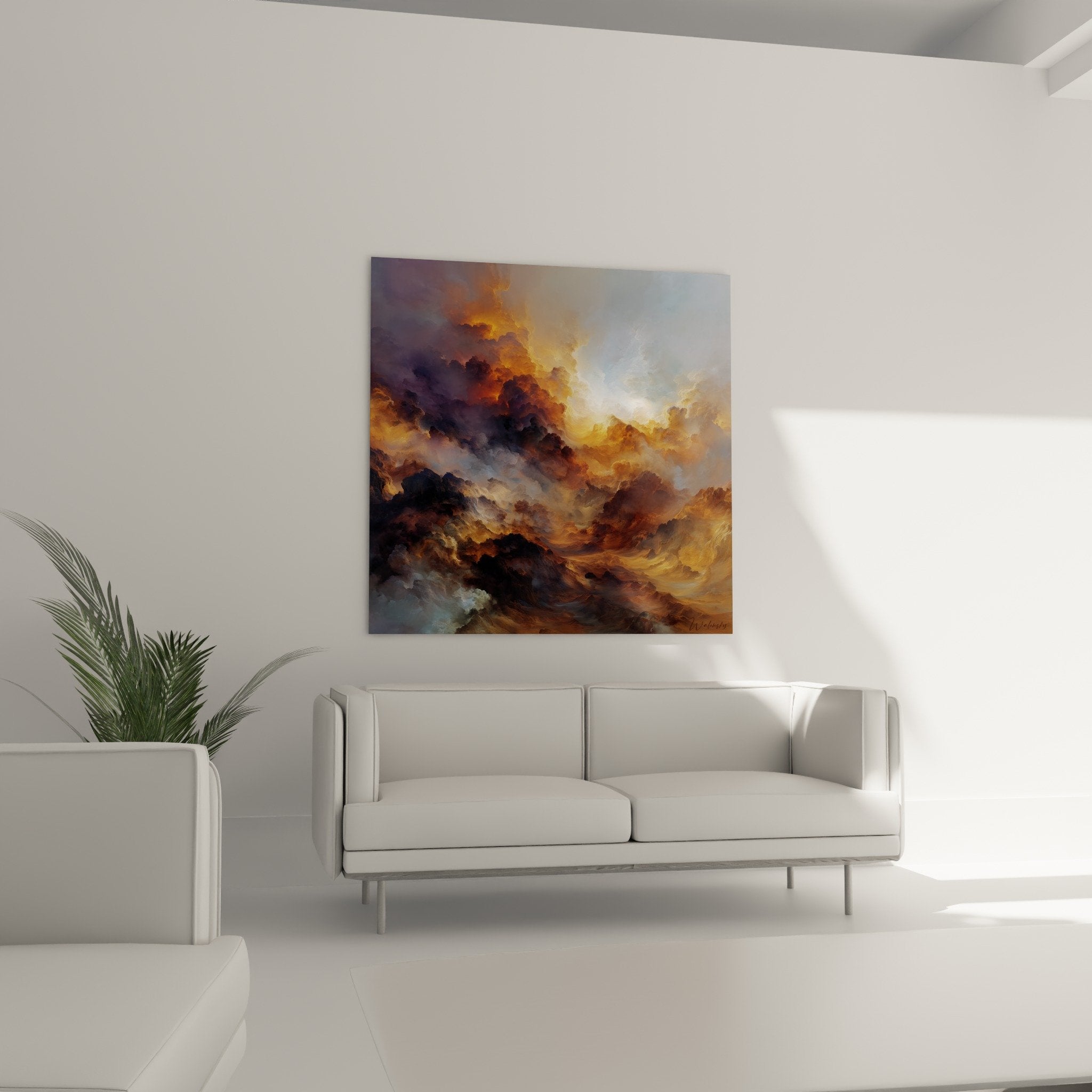 Copper golden clouds detail feng shui south fire painting vaporous textures artwork