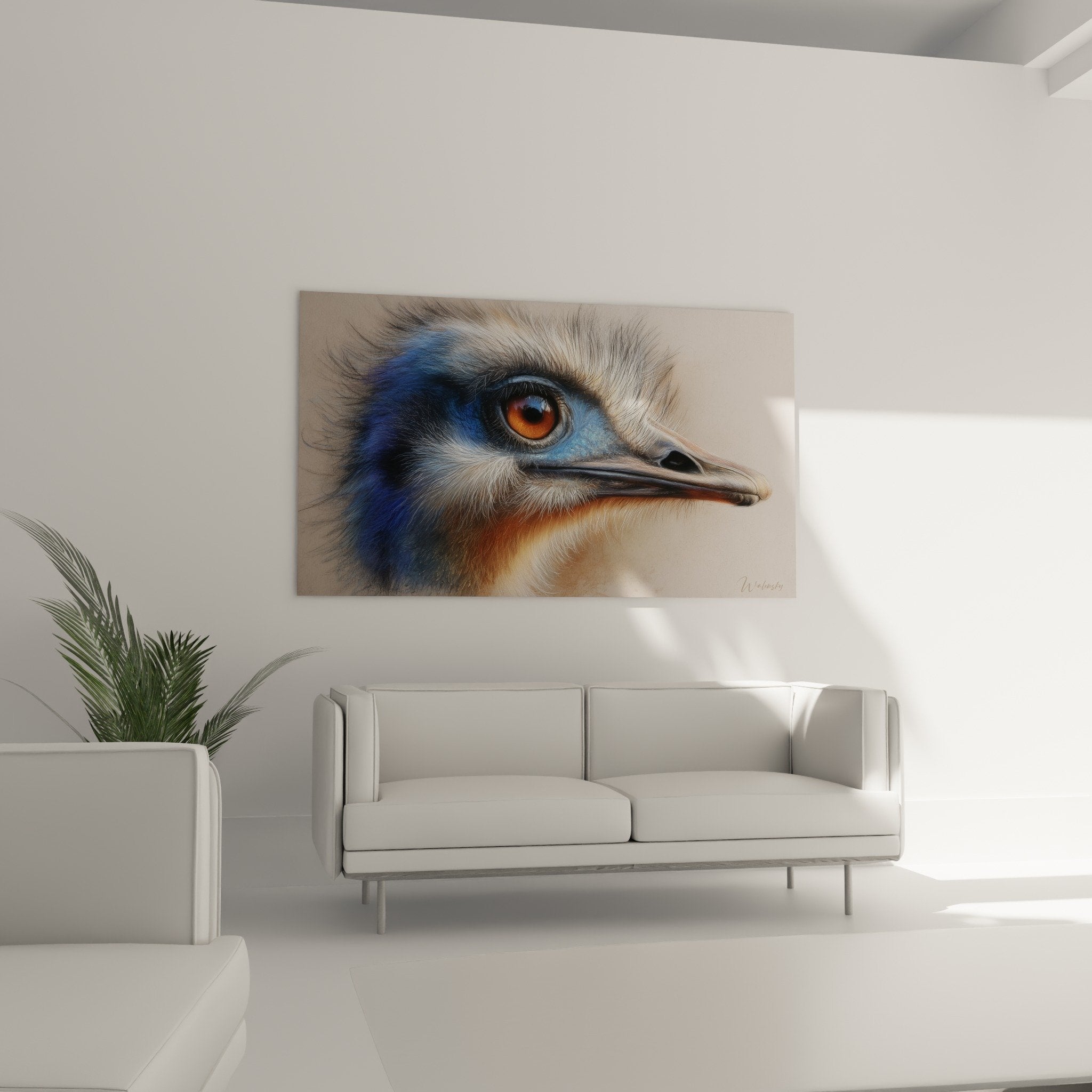 Détail rapproché œil doré et plumes délicates autruche - texture réaliste art animalier haute qualité