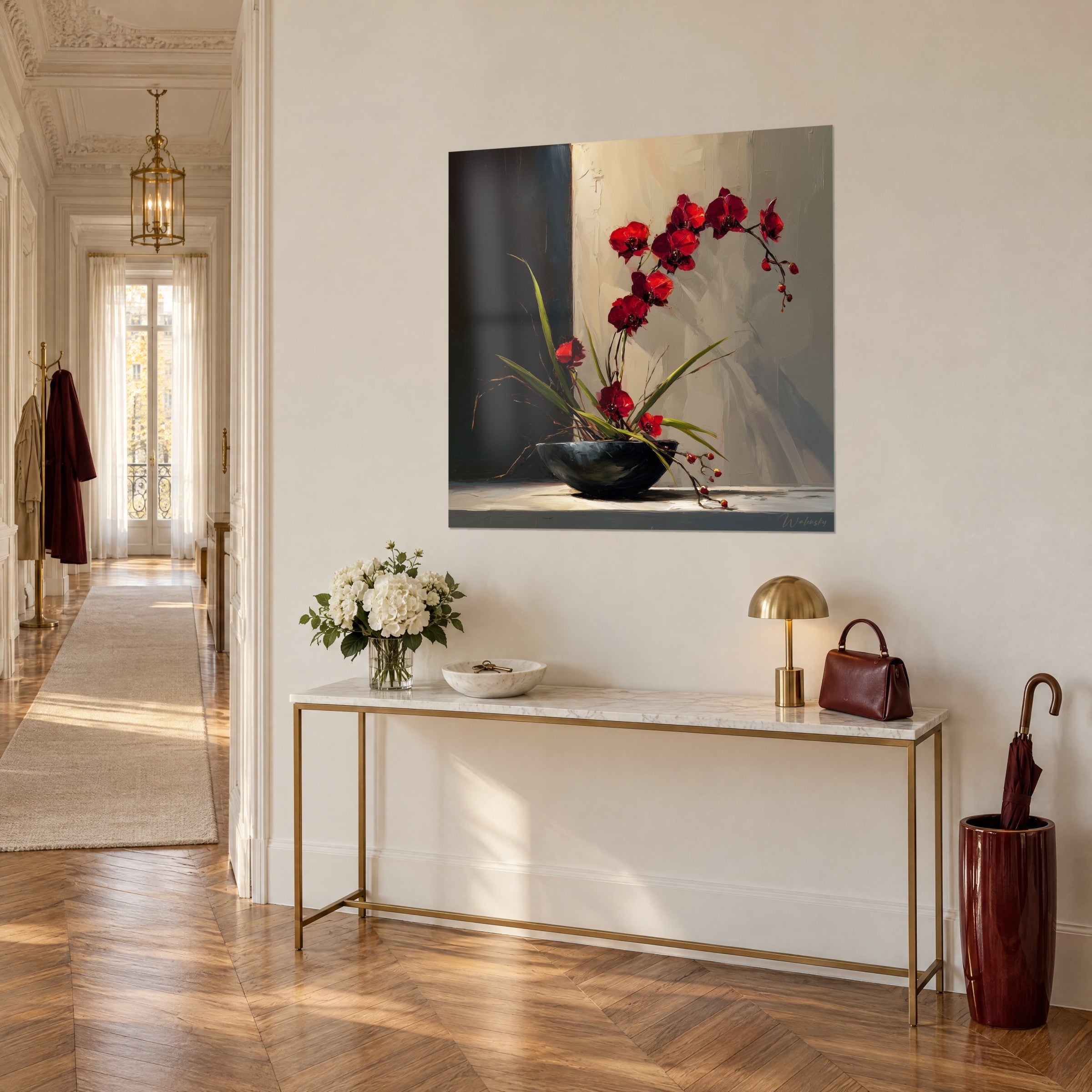 Red Orchid Ikebana Wall Art - Japanese Floral Art