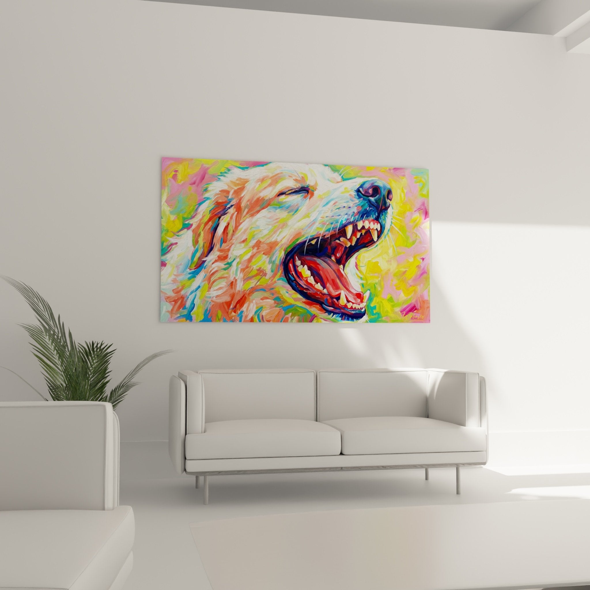 detail gemälde brüllender bär ausdrucksstarke pinselstriche lebendige farben blaue schnauze weiße zähne kunst
