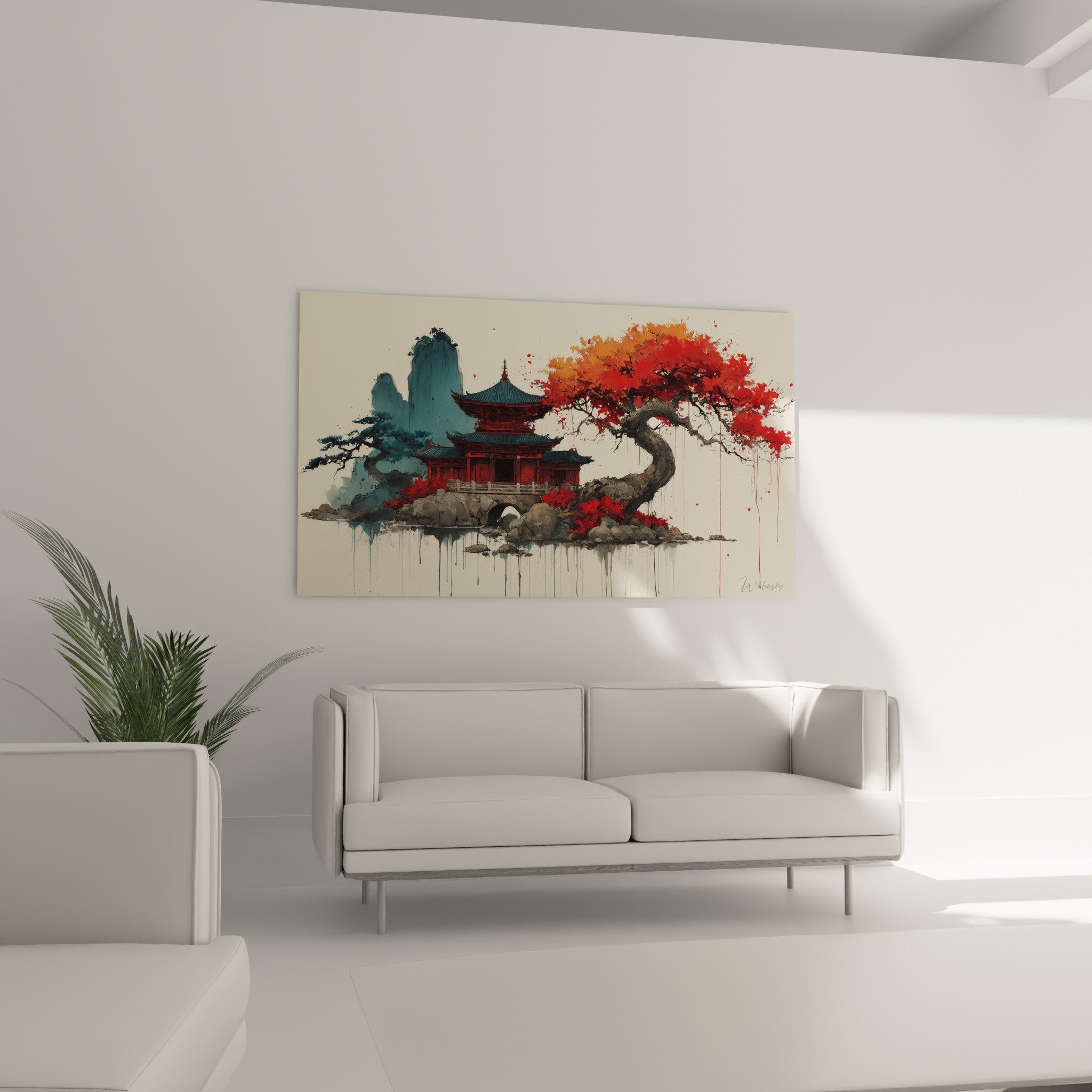 Close-up detail vermillion red pagoda traditional architecture painting artistic paint drips