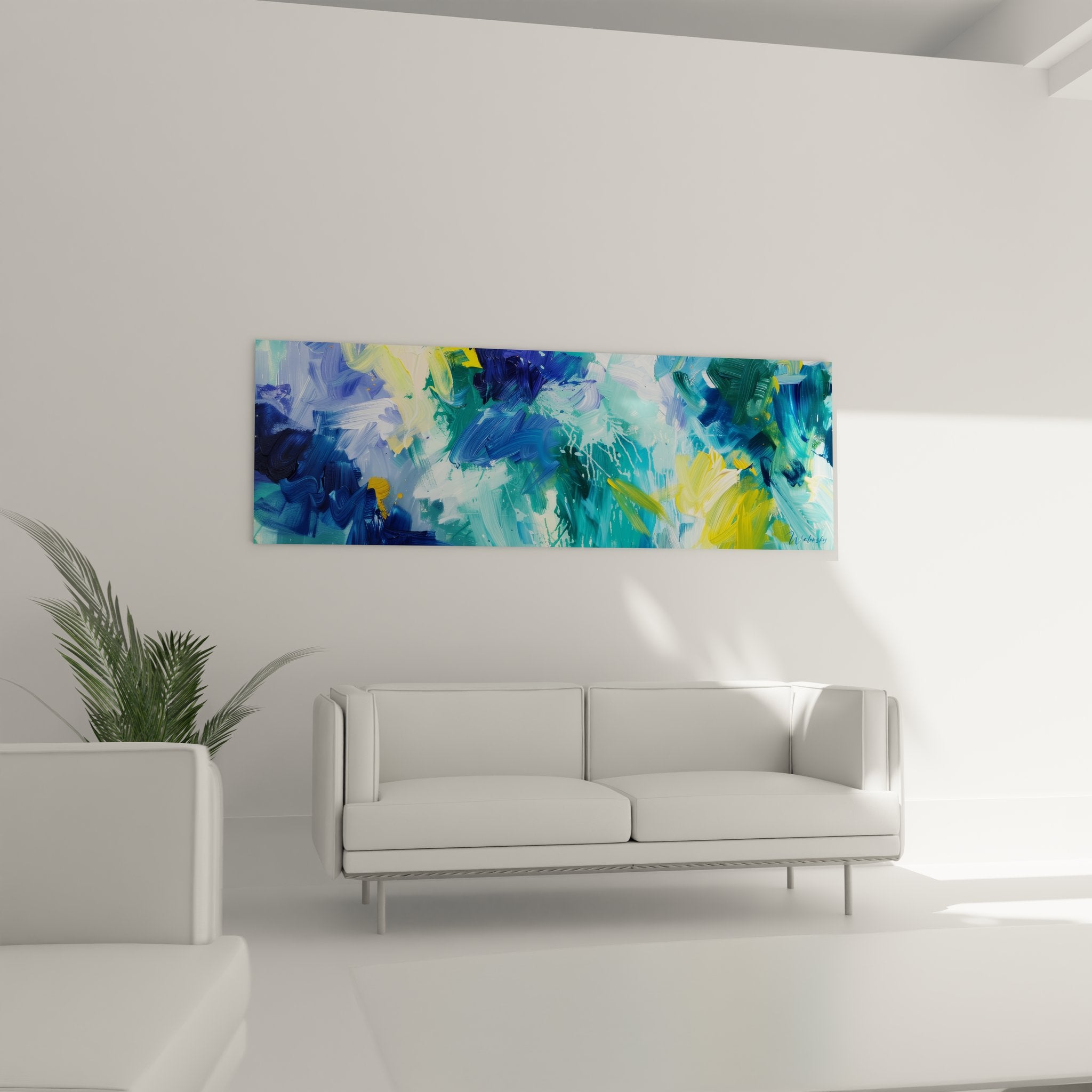 Détail gros plan peinture abstraite bleue montrant texture empâtements et coups pinceau expressionnistes