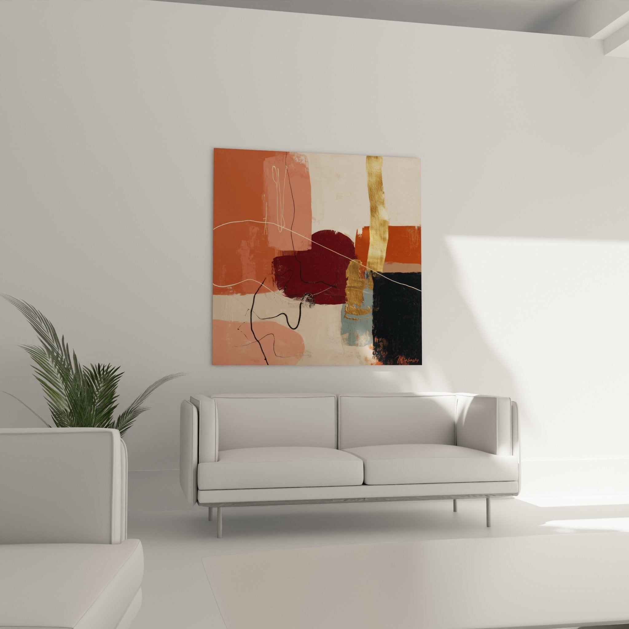 Detail peinture abstraite touches dorees bordeaux textures feng shui element terre