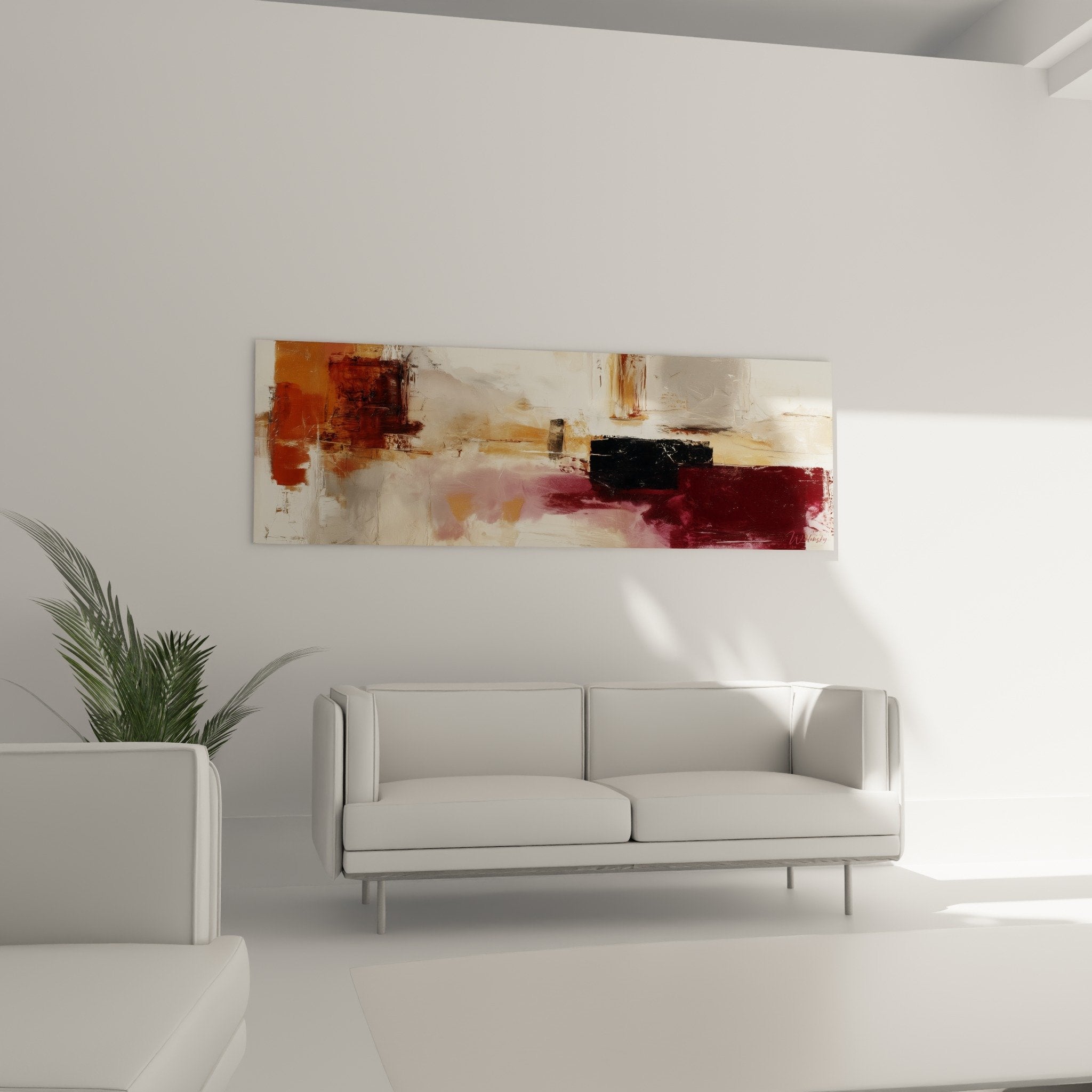 Detail rapproche peinture abstraite ocre rouge bordeaux noir texture matiere feng shui sud feu