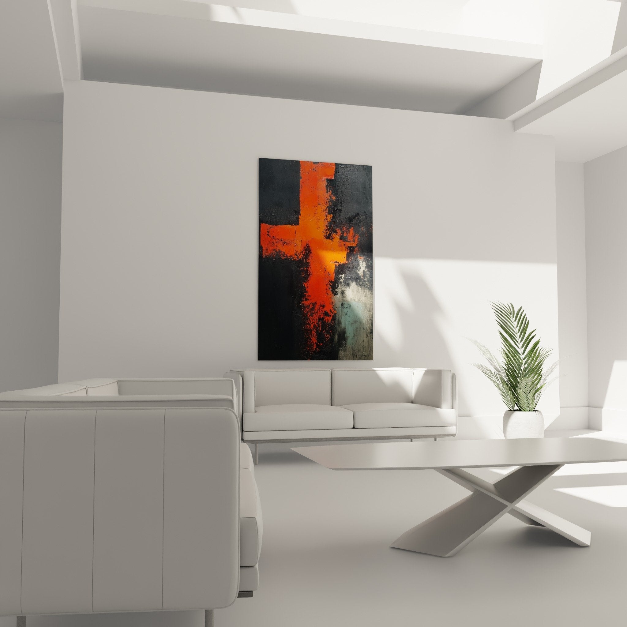 Detail texture peinture abstraite orange gris eclaboussures expressionnistes feng shui sud feu