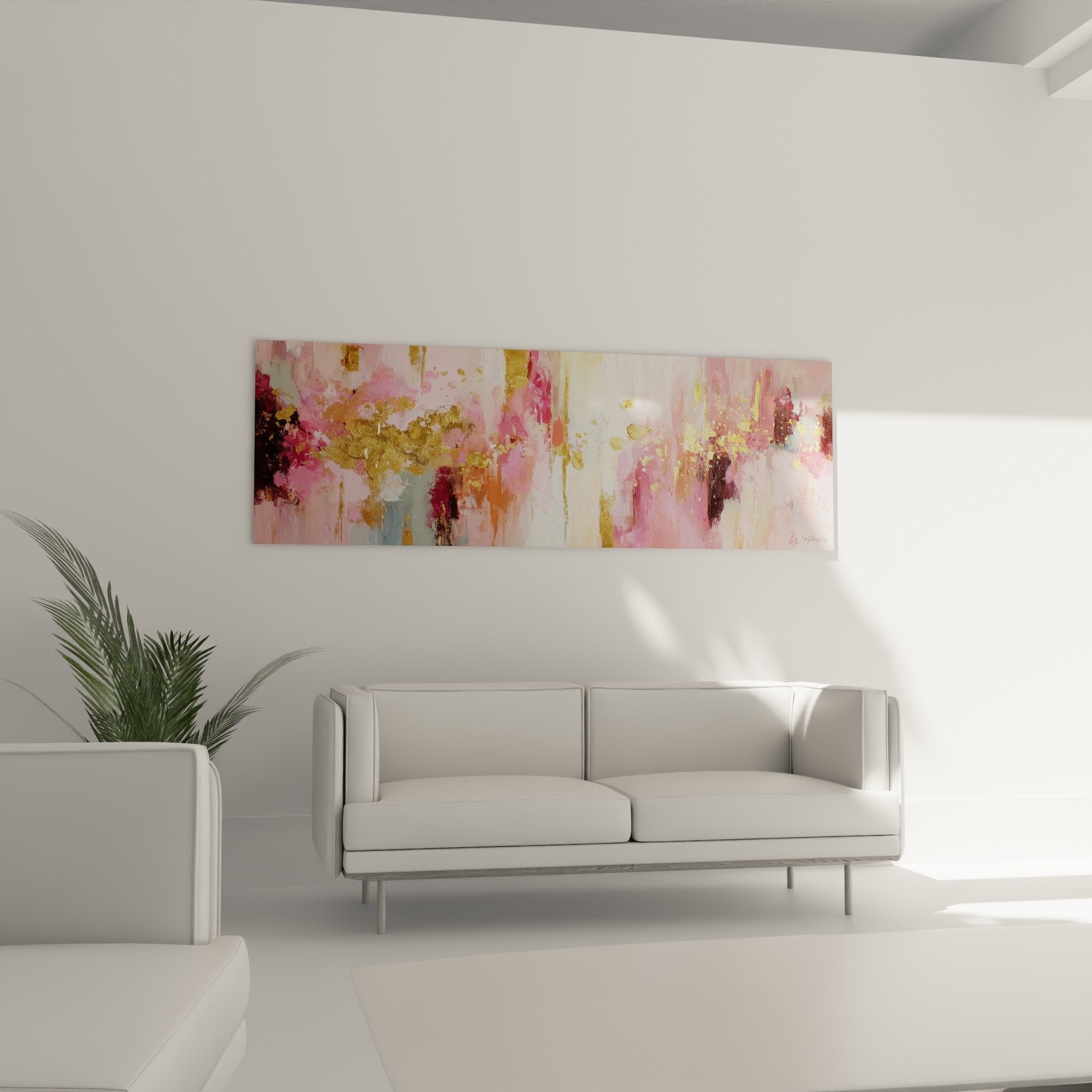 Detail peinture abstraite rose dore textures empâtements coulures art contemporain feng shui